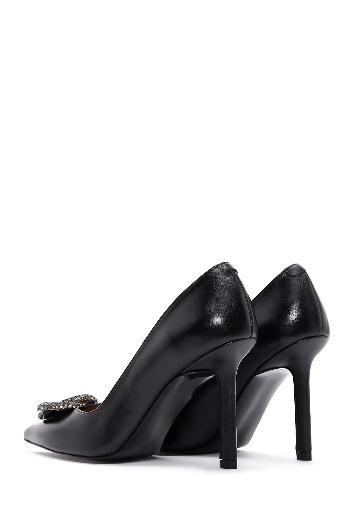 Kadın Siyah Deri Taşlı Stiletto - Image 6