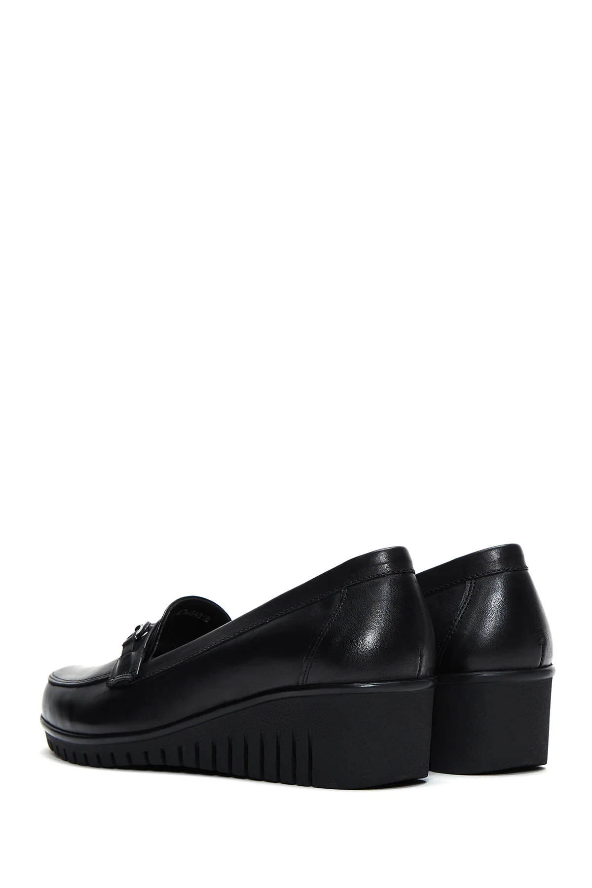 Kadın Siyah Deri Tokalı Dolgu Topuklu Loafer - Image 5