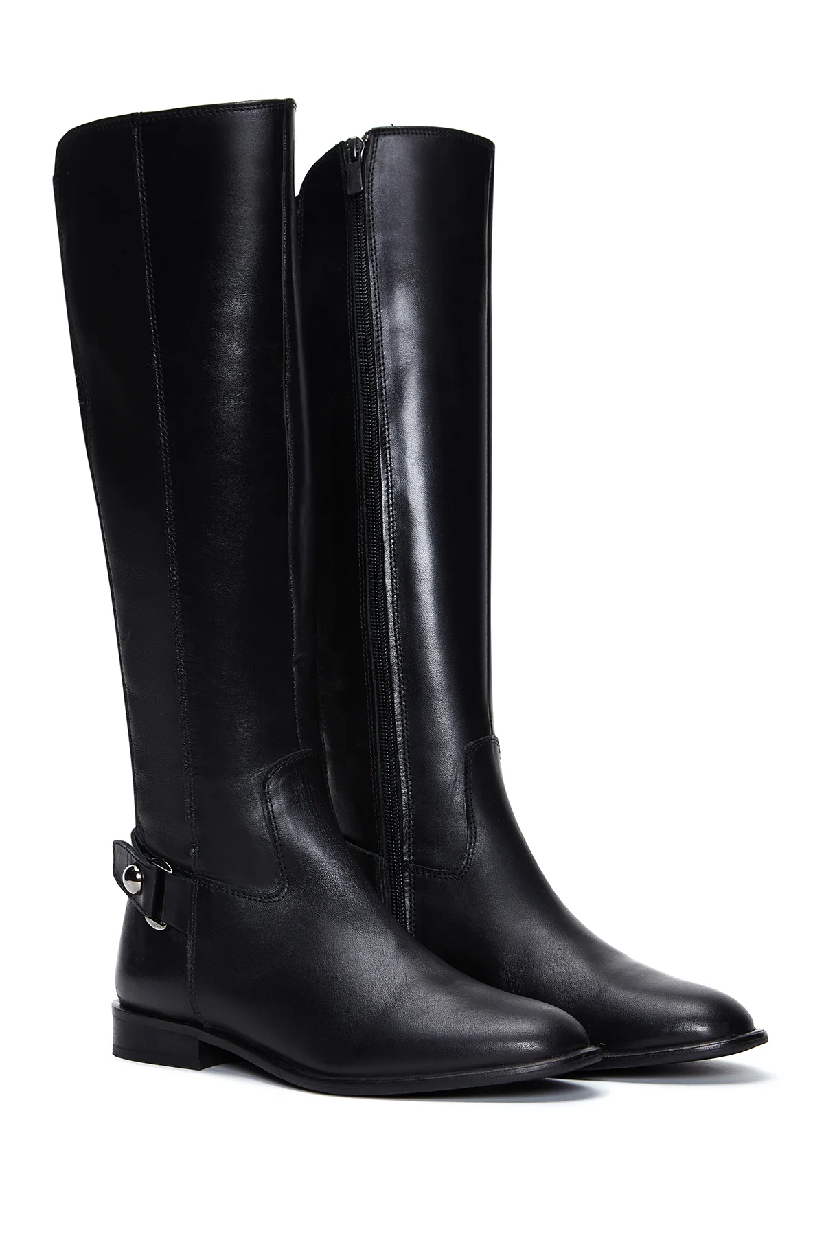Kadın Siyah Deri Tokalı Fermuarlı Çizme - Image 4