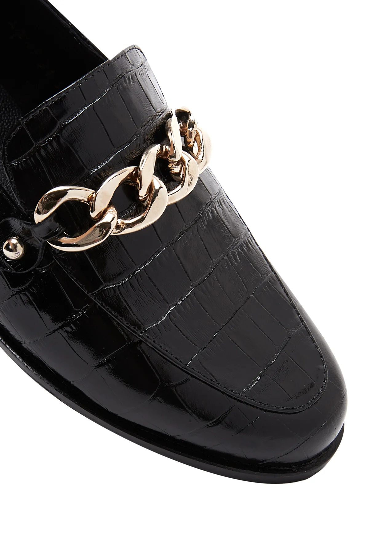 Kadın Siyah Deri Tokalı Kroko Klasik Loafer - Image 8