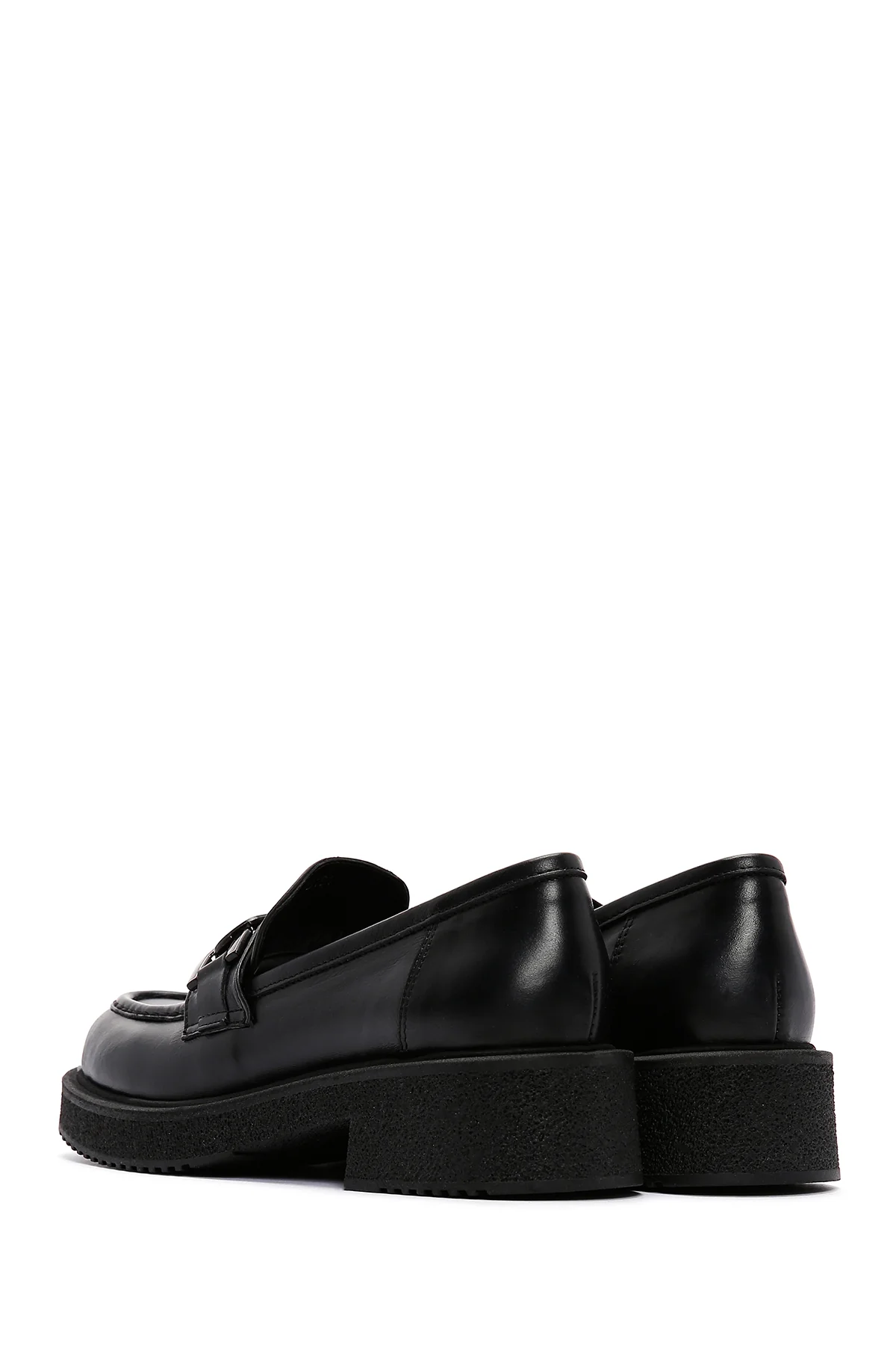 Kadın Siyah Deri Tokalı Maskülen Casual Loafer - Image 5