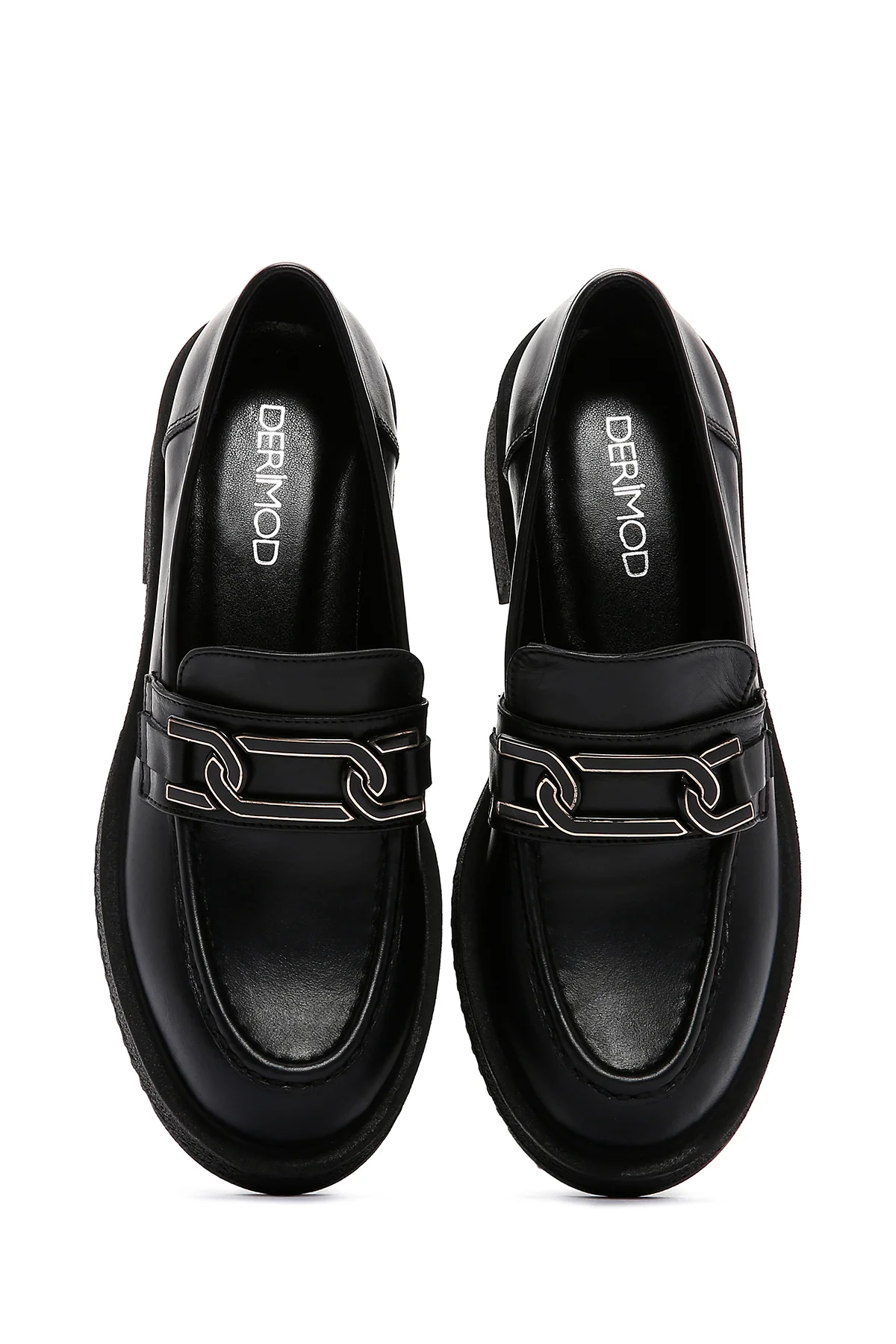 Kadın Siyah Deri Tokalı Maskülen Casual Loafer - Image 6