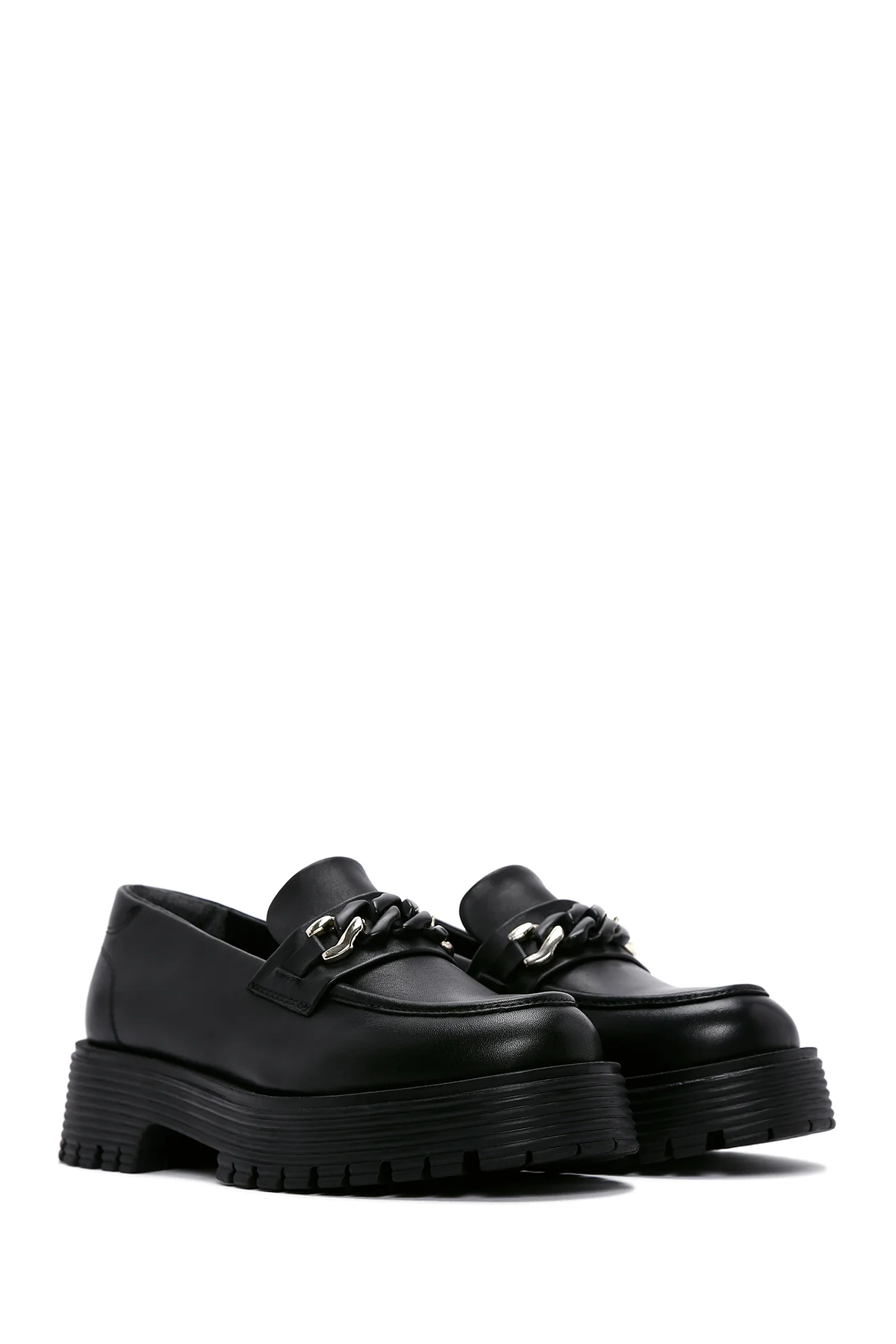 Kadın Siyah Deri Tokalı Maskülen Loafer - Image 3