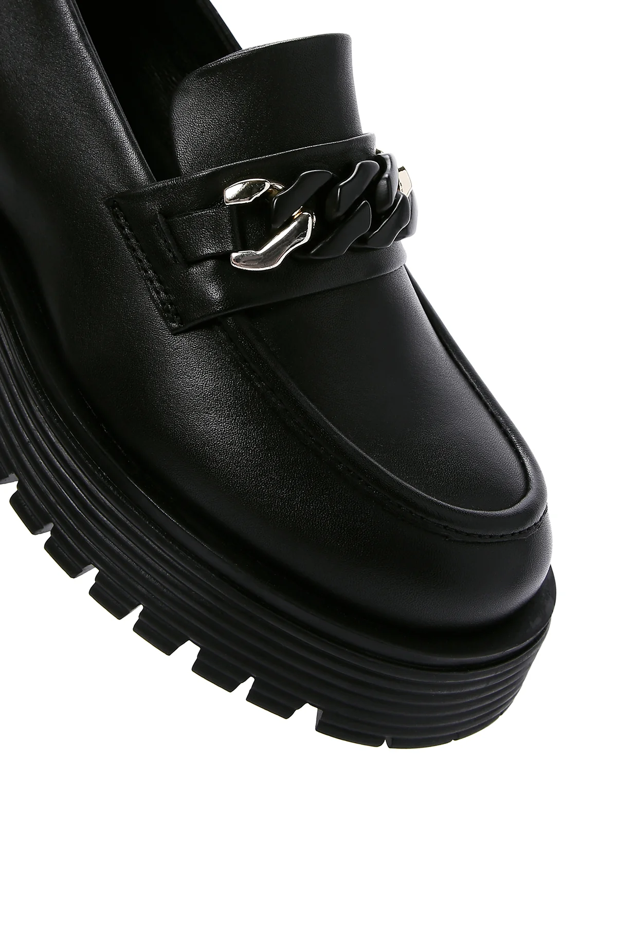 Kadın Siyah Deri Tokalı Maskülen Loafer - Image 9