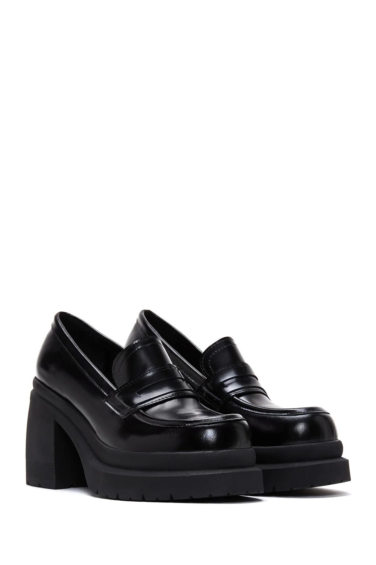 Kadın Siyah Deri Topuklu Loafer - Image 4
