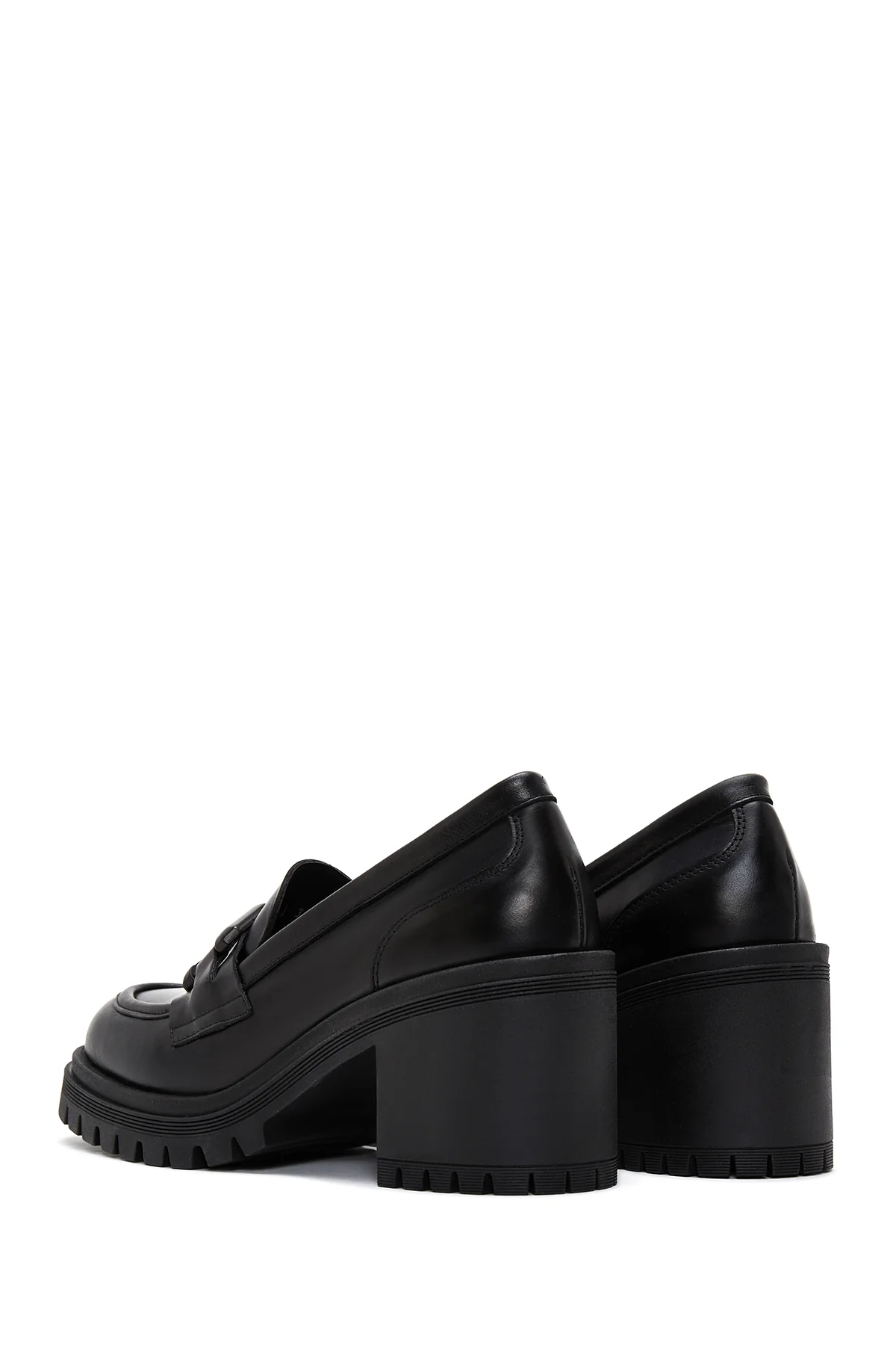 Kadın Siyah Deri Topuklu Loafer - Image 5