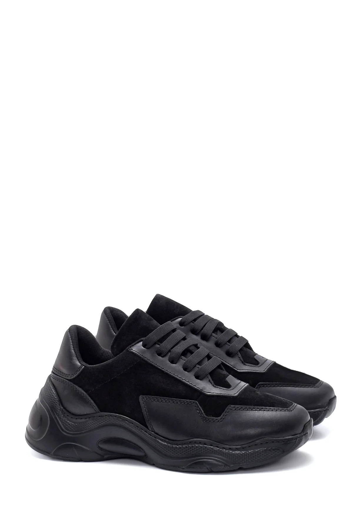 Kadın Siyah Deri Yüksek Taban Sneaker - Image 3