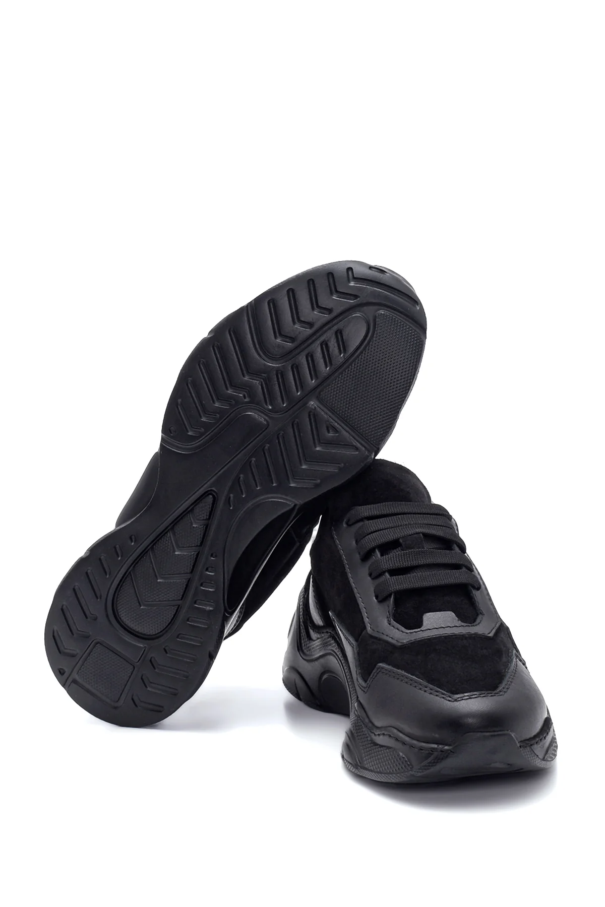 Kadın Siyah Deri Yüksek Taban Sneaker - Image 4