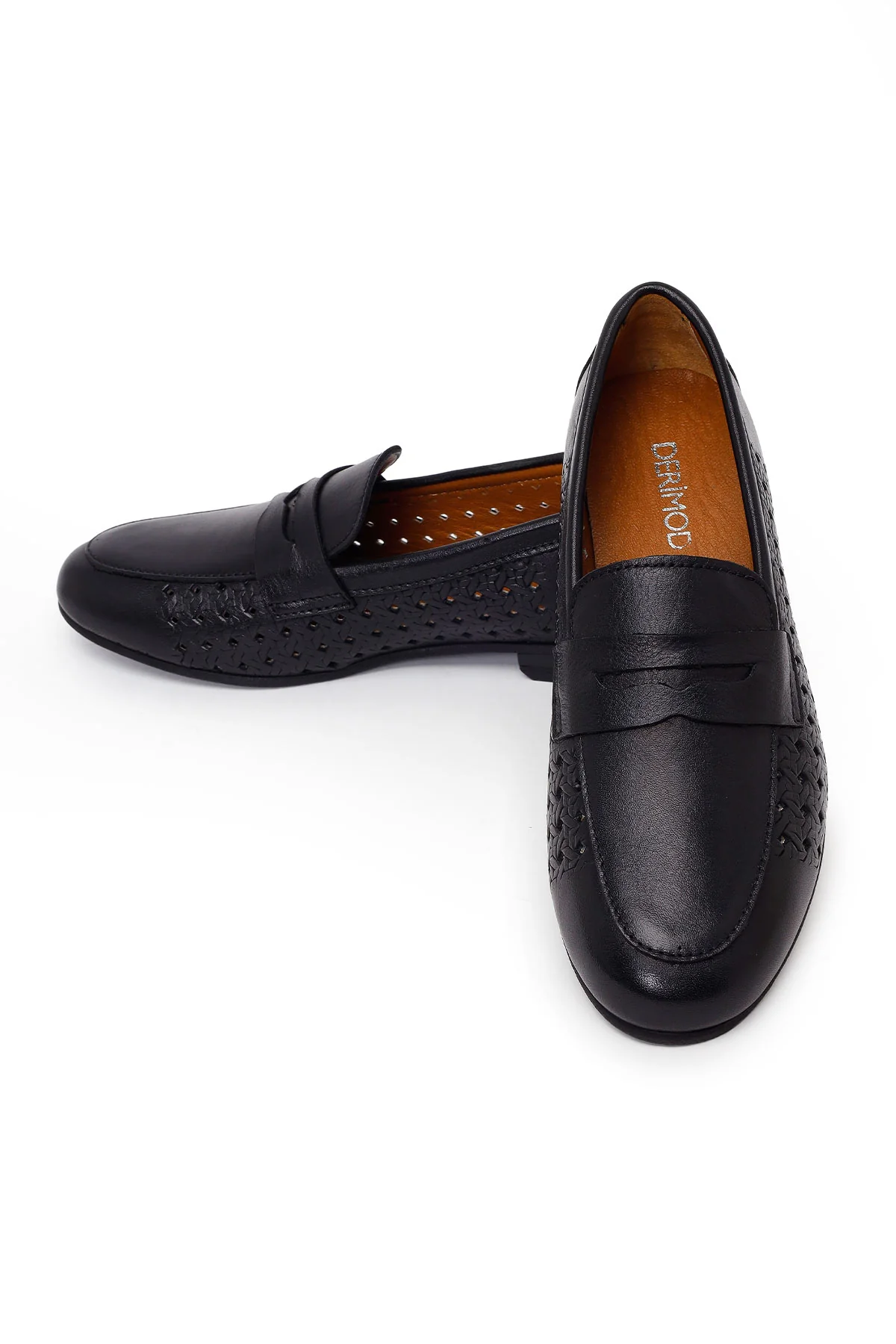 Kadın Siyah Desenli Deri Loafer - Image 10