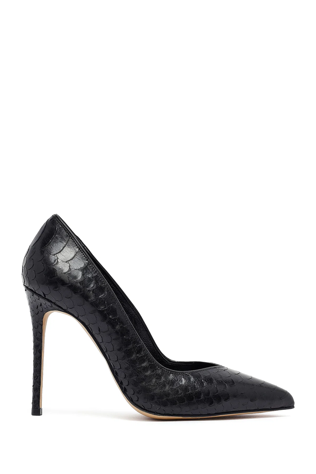 Kadın Siyah Desenli Yüksek İnce Topuklu Deri Stiletto - Image 4