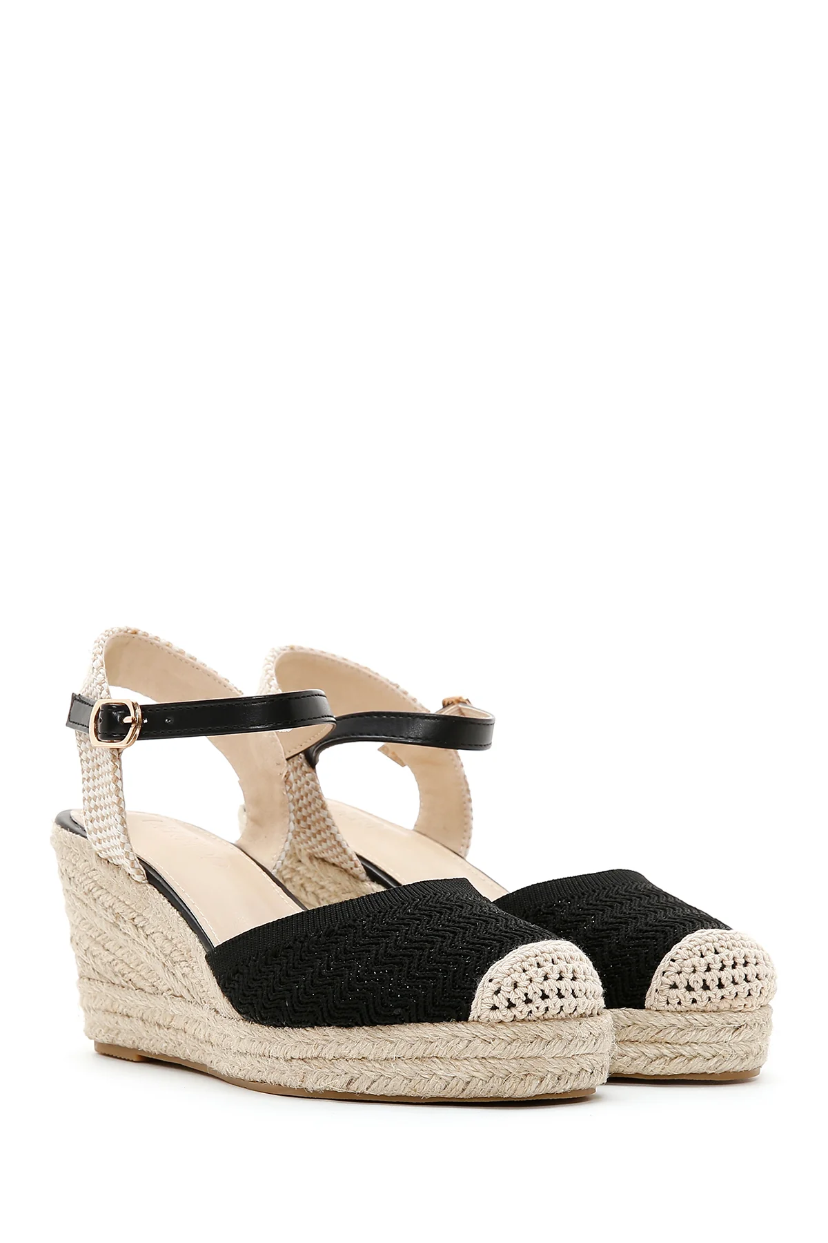 Kadın Siyah Dolgu Topuk Espadril Sandalet - Image 4