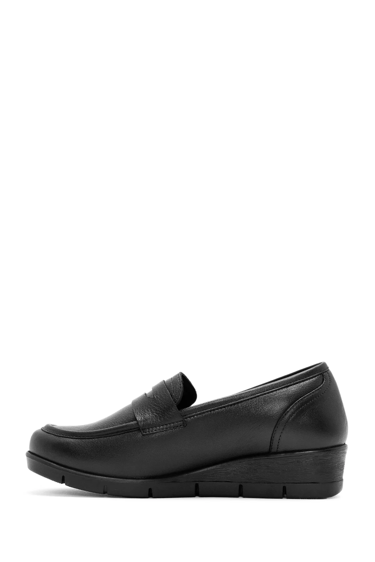 Kadın Siyah Dolgu Topuklu Deri Comfort Loafer - Image 2