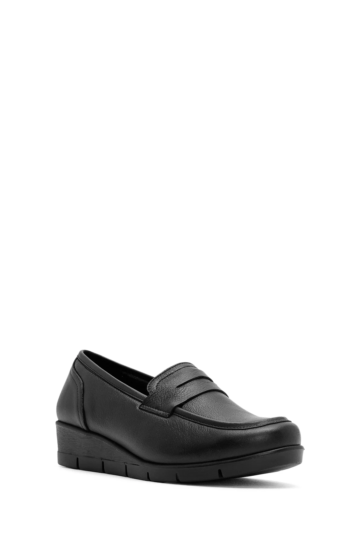 Kadın Siyah Dolgu Topuklu Deri Comfort Loafer - Image 6