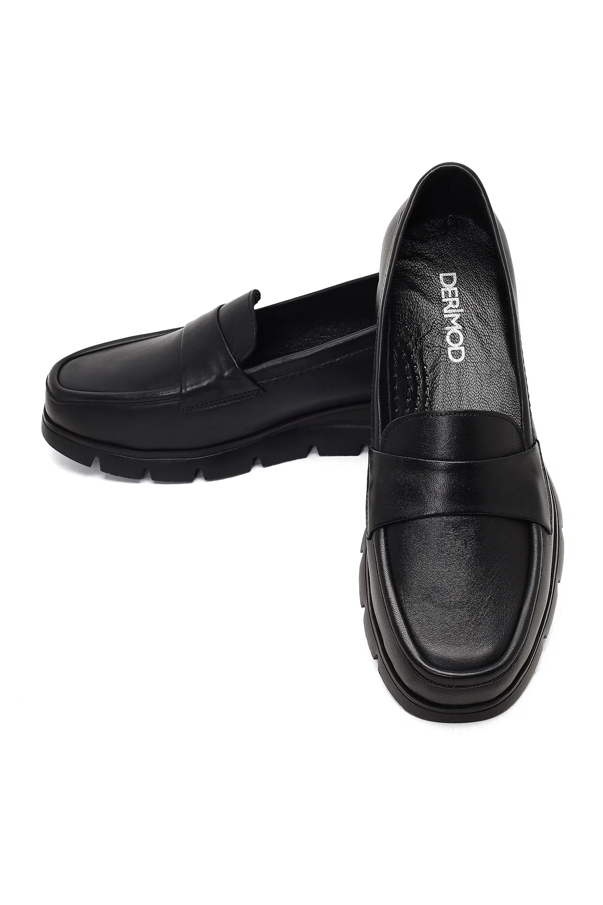 Kadın Siyah Dolgu Topuklu Deri Comfort Loafer - Image 11