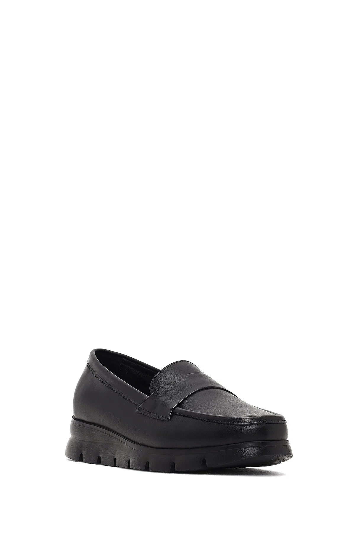 Kadın Siyah Dolgu Topuklu Deri Comfort Loafer - Image 6
