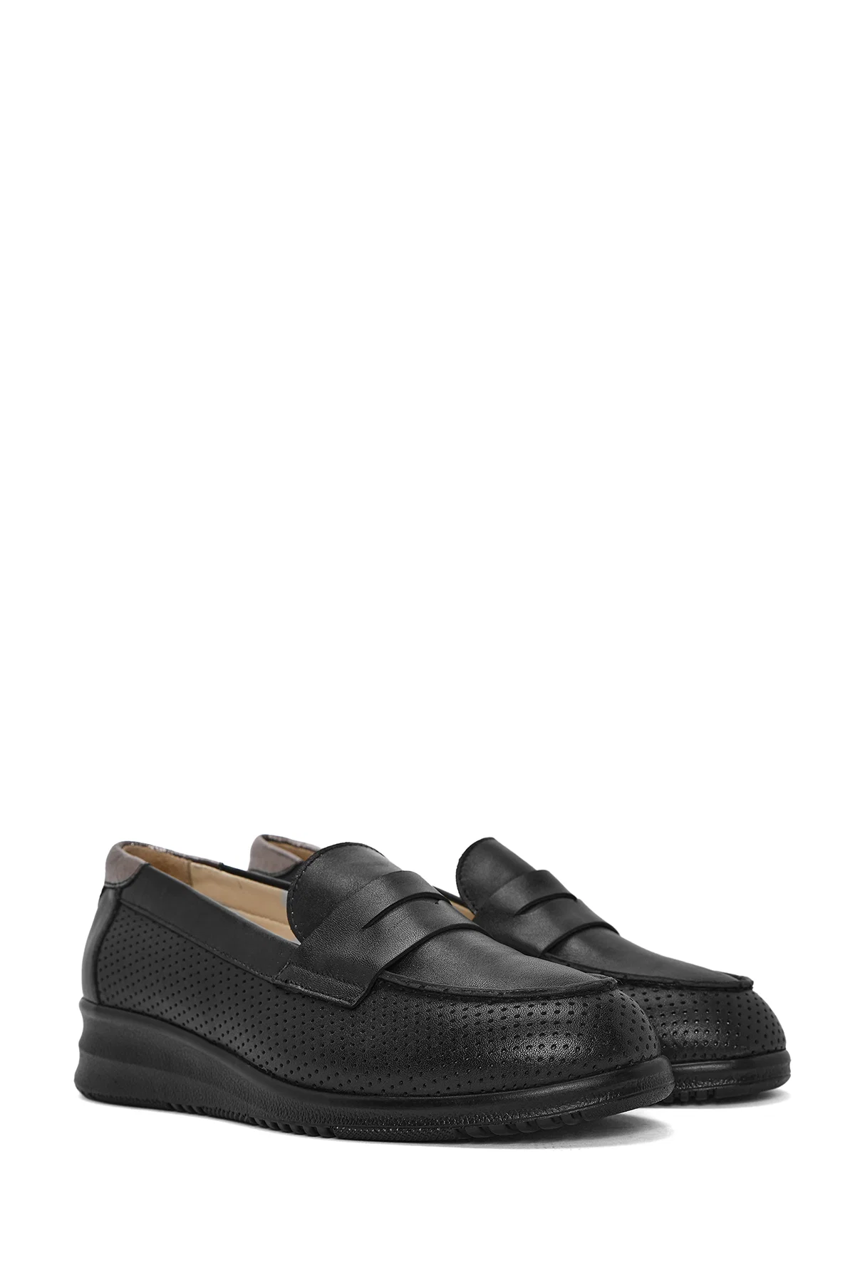 Kadın Siyah Dolgu Topuklu Deri Comfort Loafer - Image 3