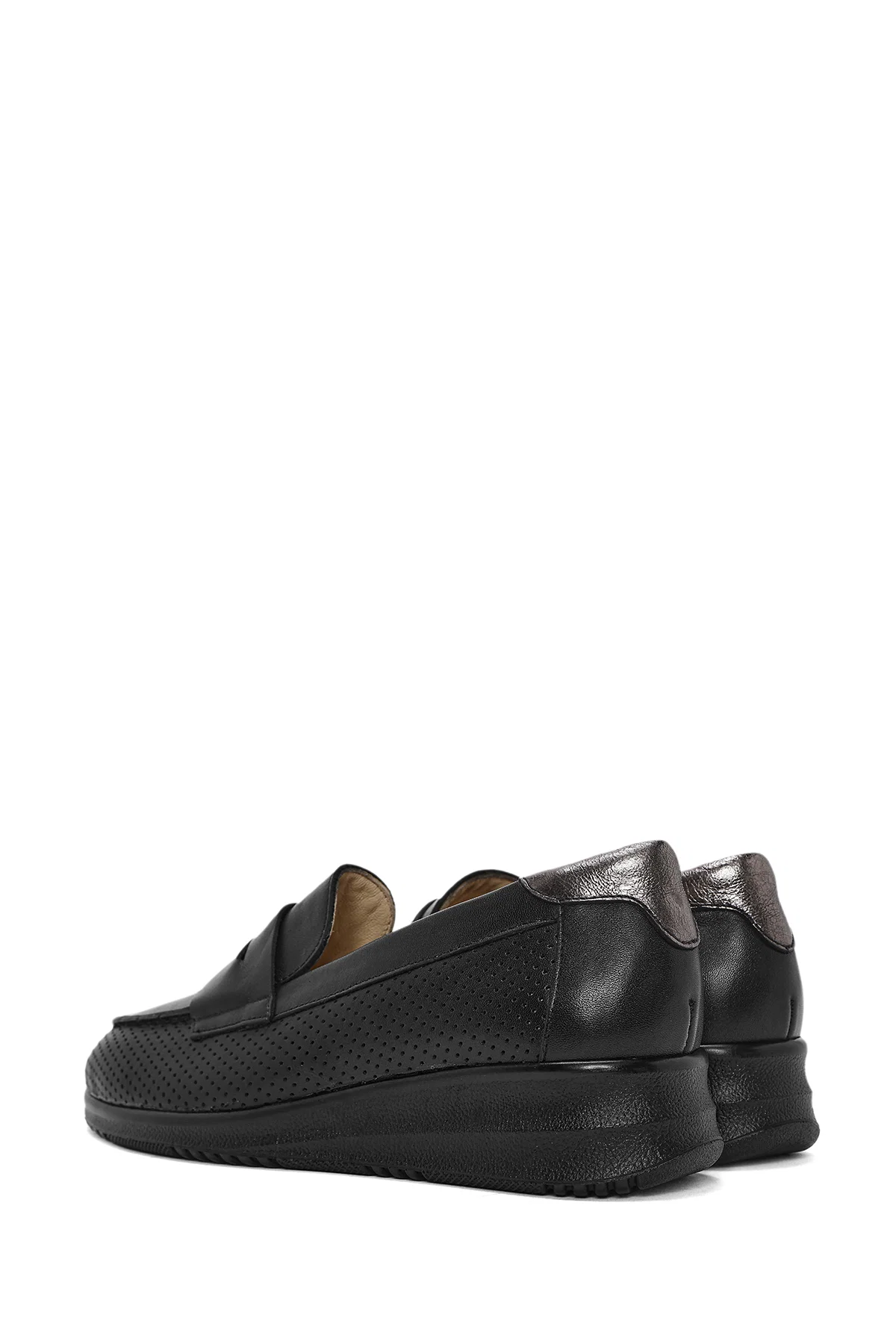 Kadın Siyah Dolgu Topuklu Deri Comfort Loafer - Image 5