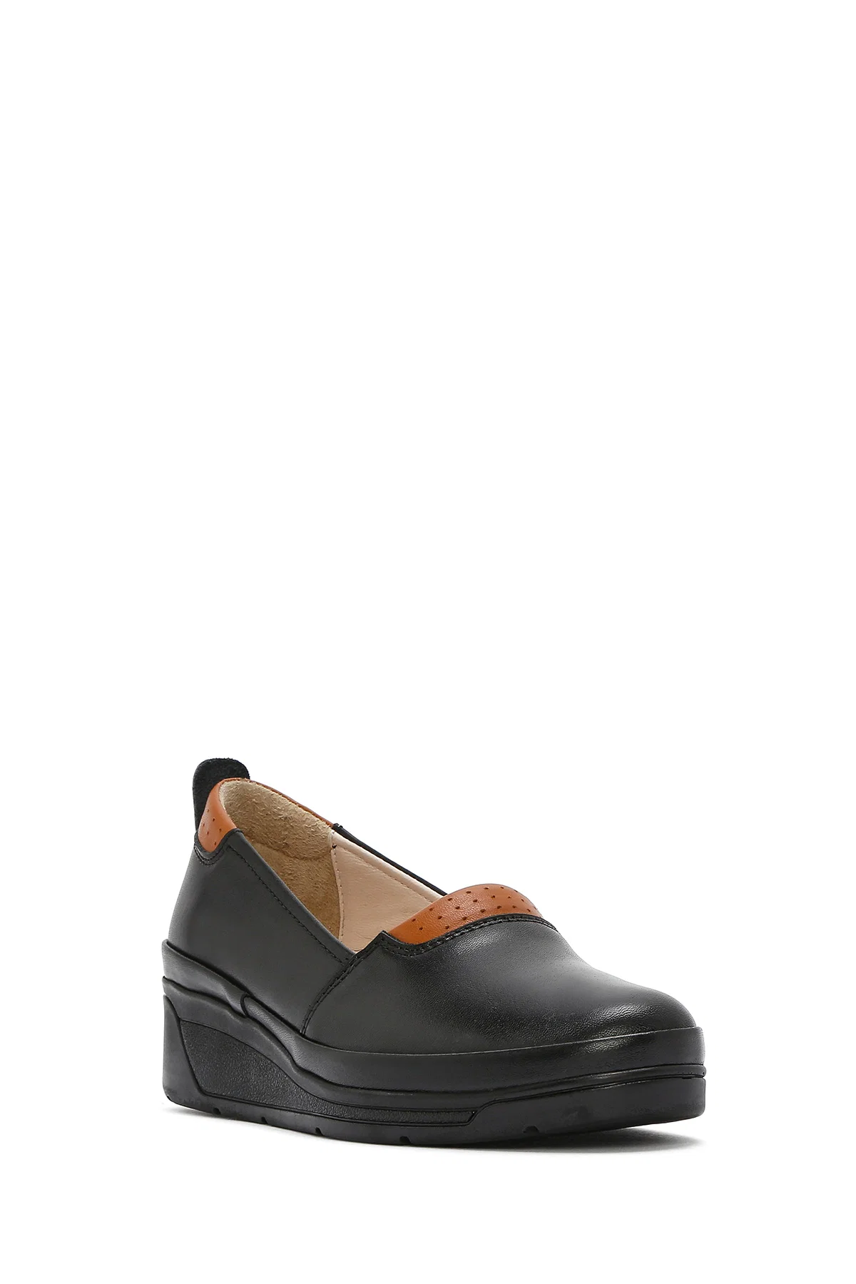 Kadın Siyah Dolgu Topuklu Deri Comfort Loafer - Image 6