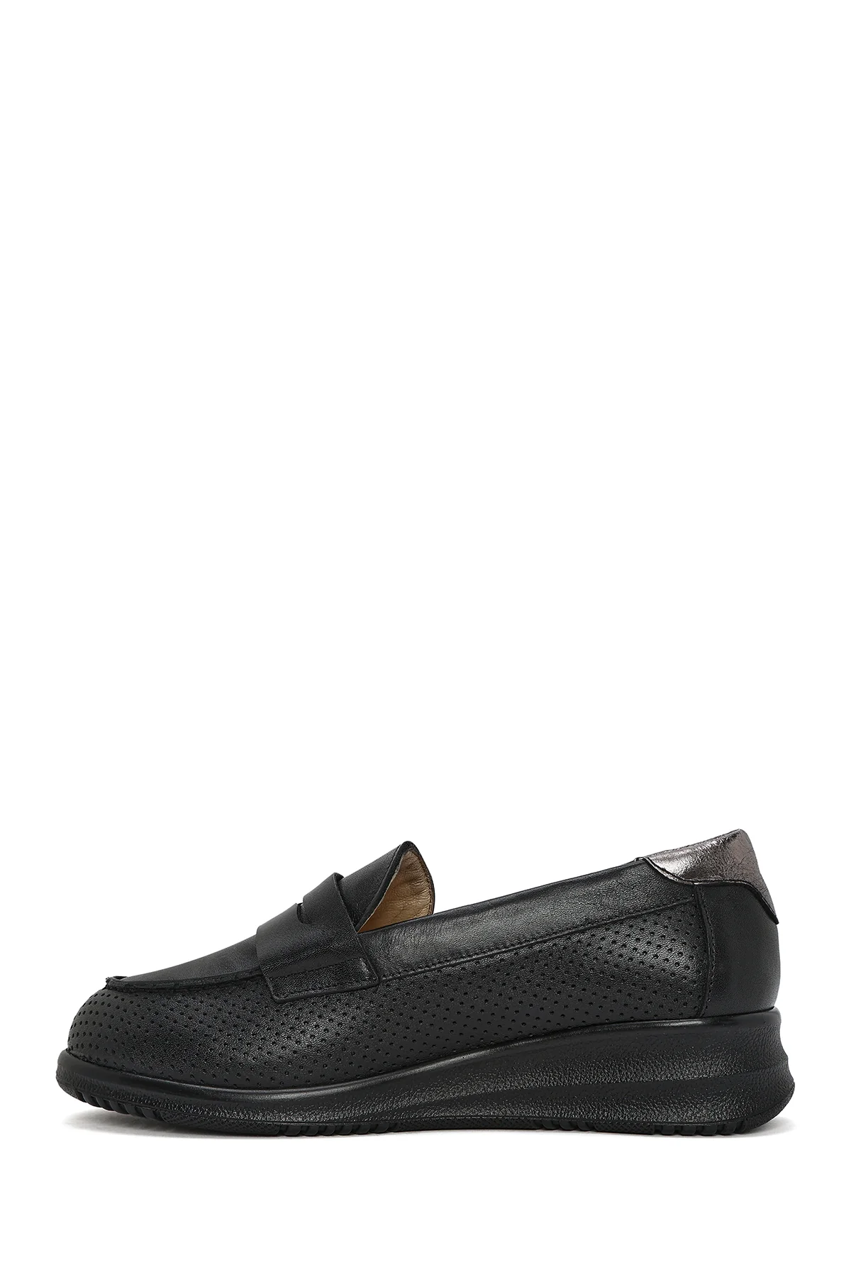 Kadın Siyah Dolgu Topuklu Deri Comfort Loafer - Image 3