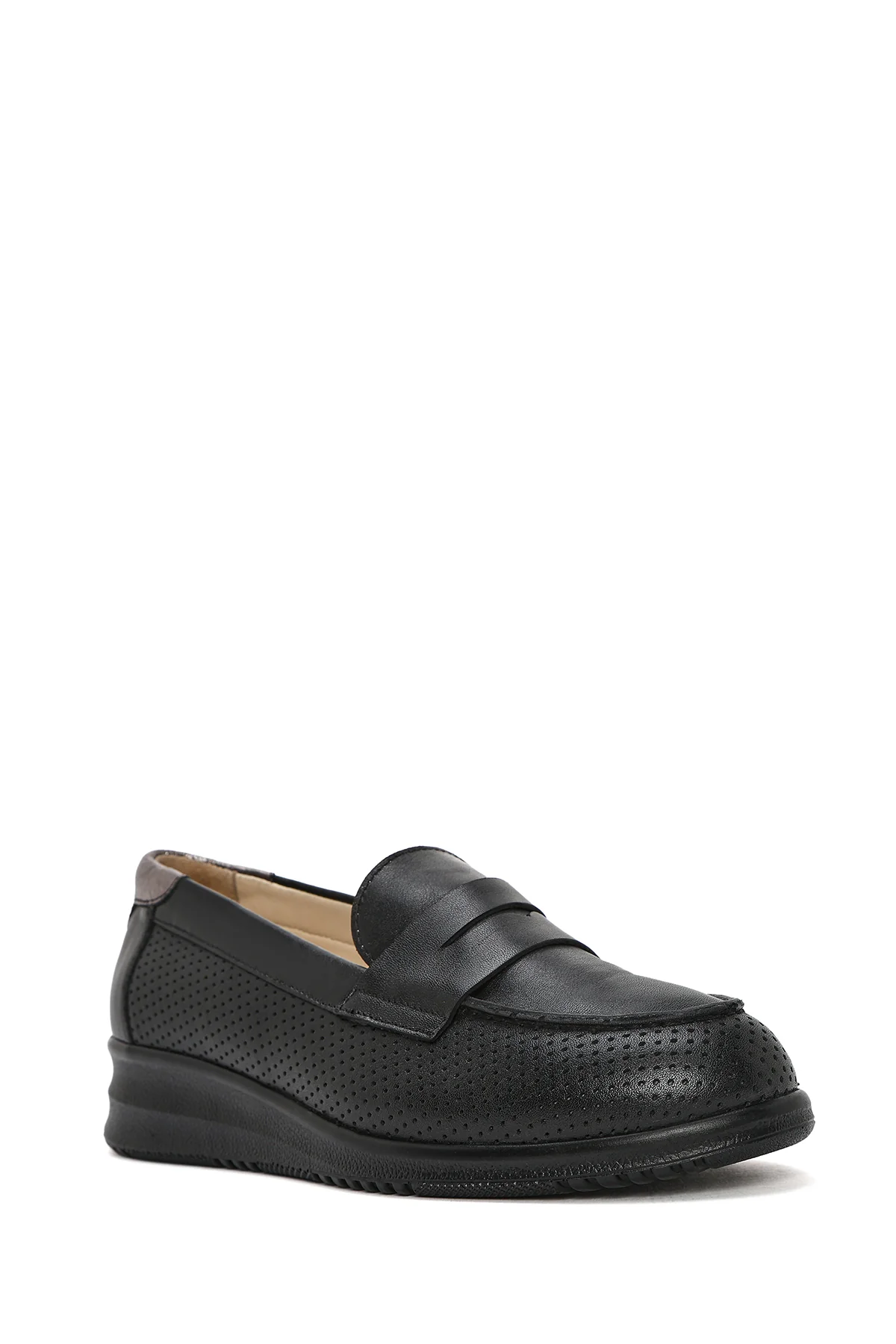 Kadın Siyah Dolgu Topuklu Deri Comfort Loafer - Image 7