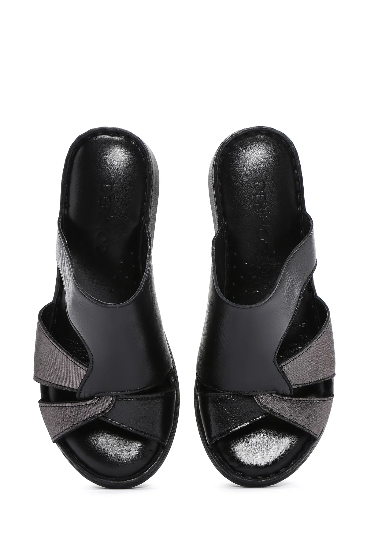 Kadın Siyah Dolgu Topuklu Deri Comfort Terlik - Image 7