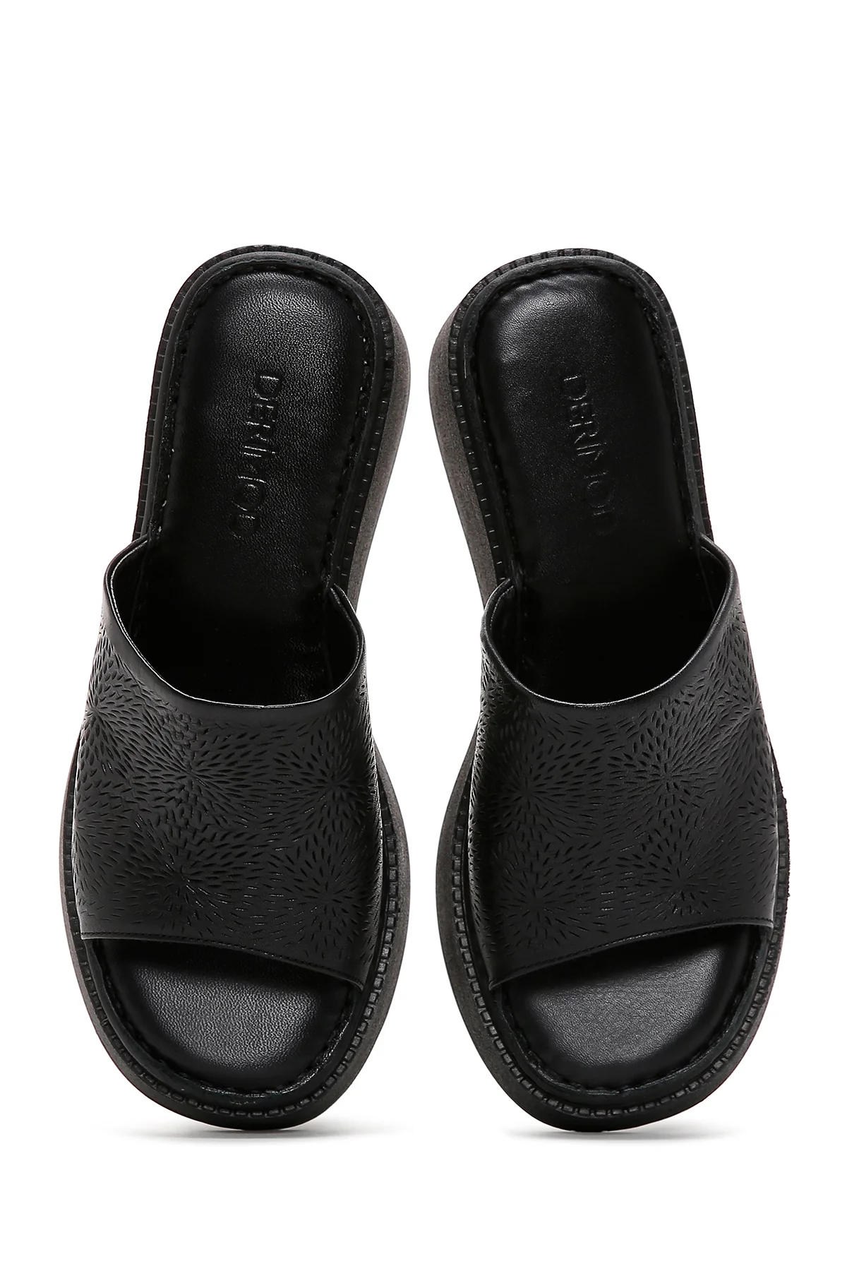 Kadın Siyah Dolgu Topuklu Deri Comfort Terlik - Image 6