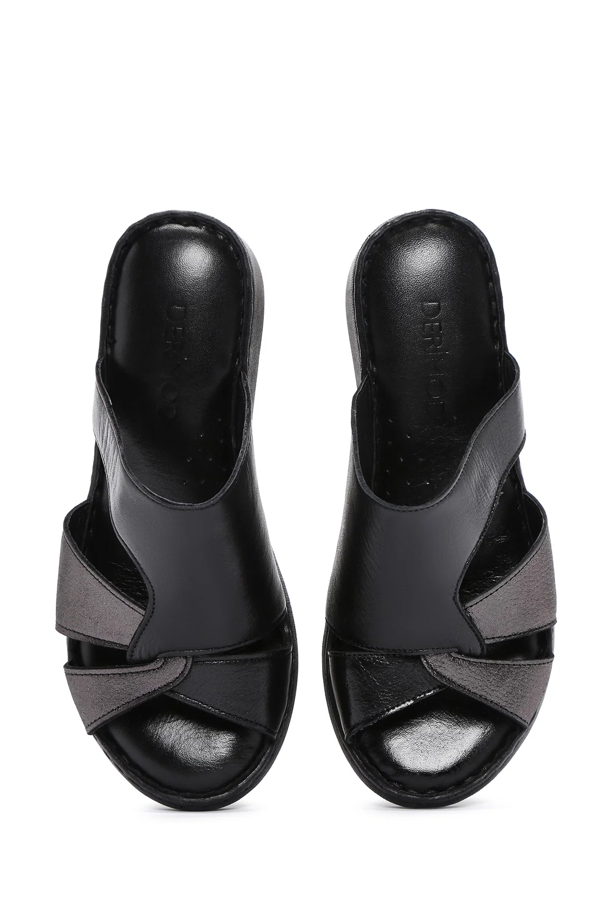 Kadın Siyah Dolgu Topuklu Deri Comfort Terlik - Image 7