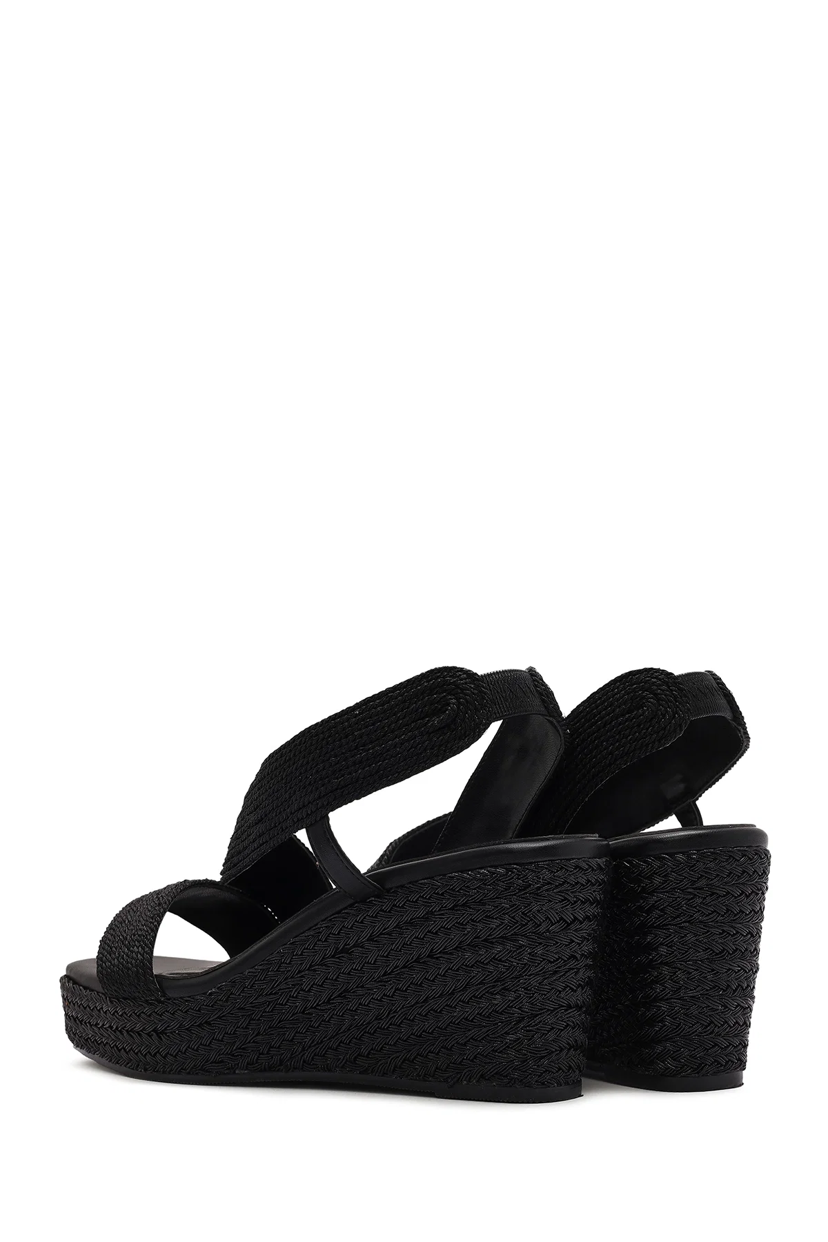 Kadın Siyah Dolgu Topuklu Örgü Espadril Sandalet - Image 6