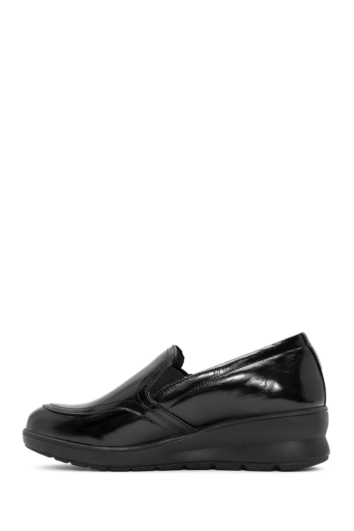 Kadın Siyah Dolgu Topuklu Rugan Deri Comfort Loafer - Image 2
