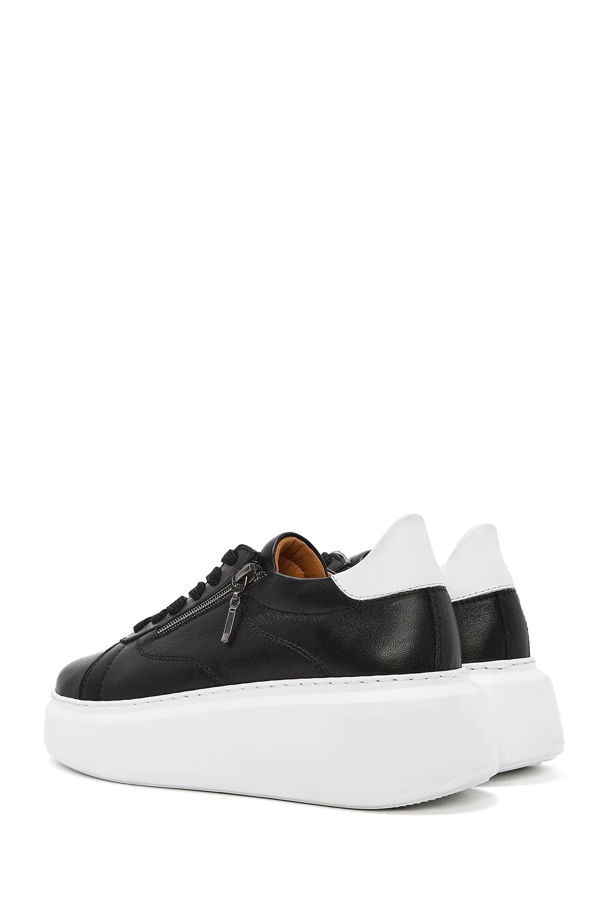 Kadın Siyah Fermuarlı Bağcıklı Kalın Tabanlı Deri Sneaker - Image 5