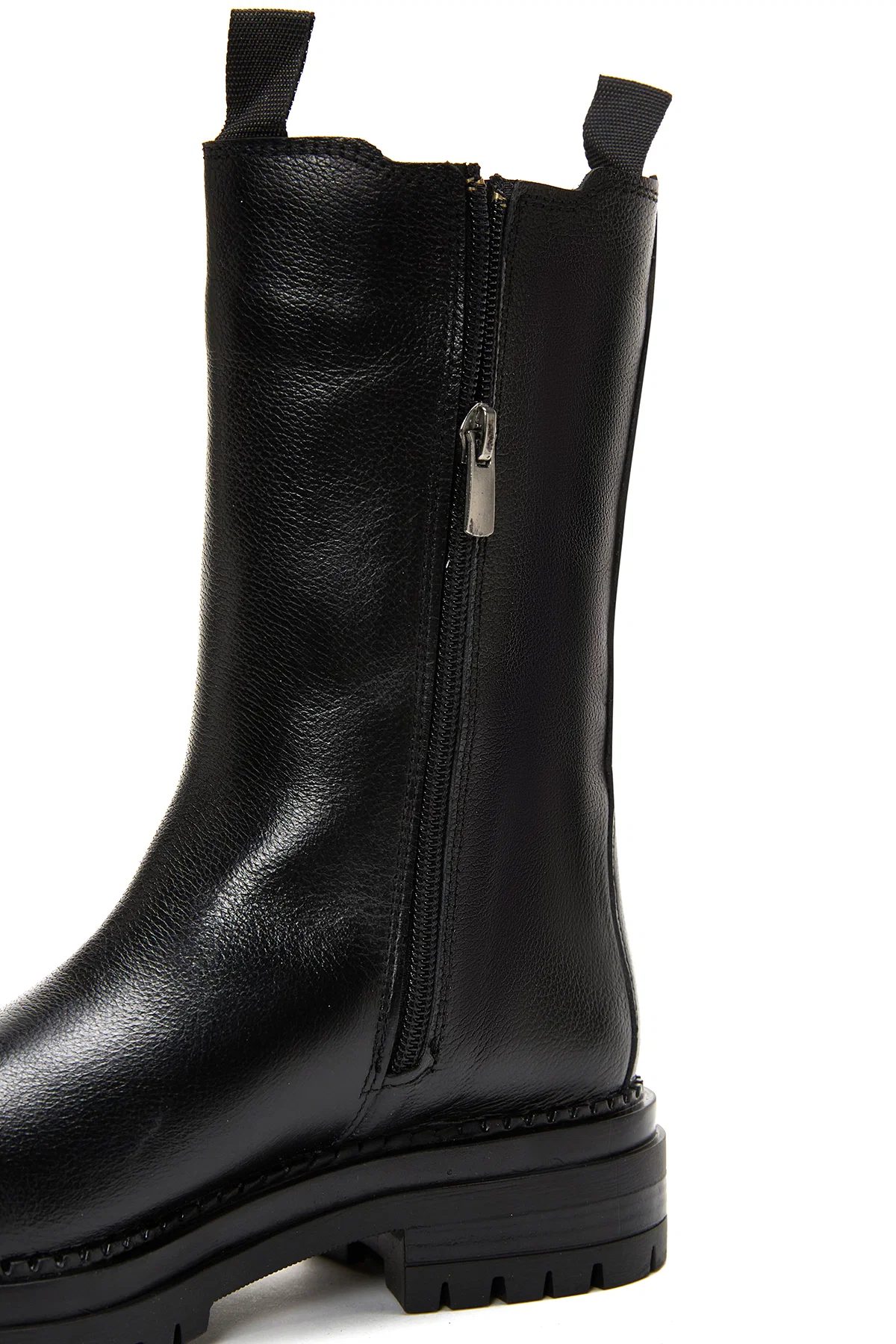 Kadın Siyah Fermuarlı Deri Casual Bot - Image 8