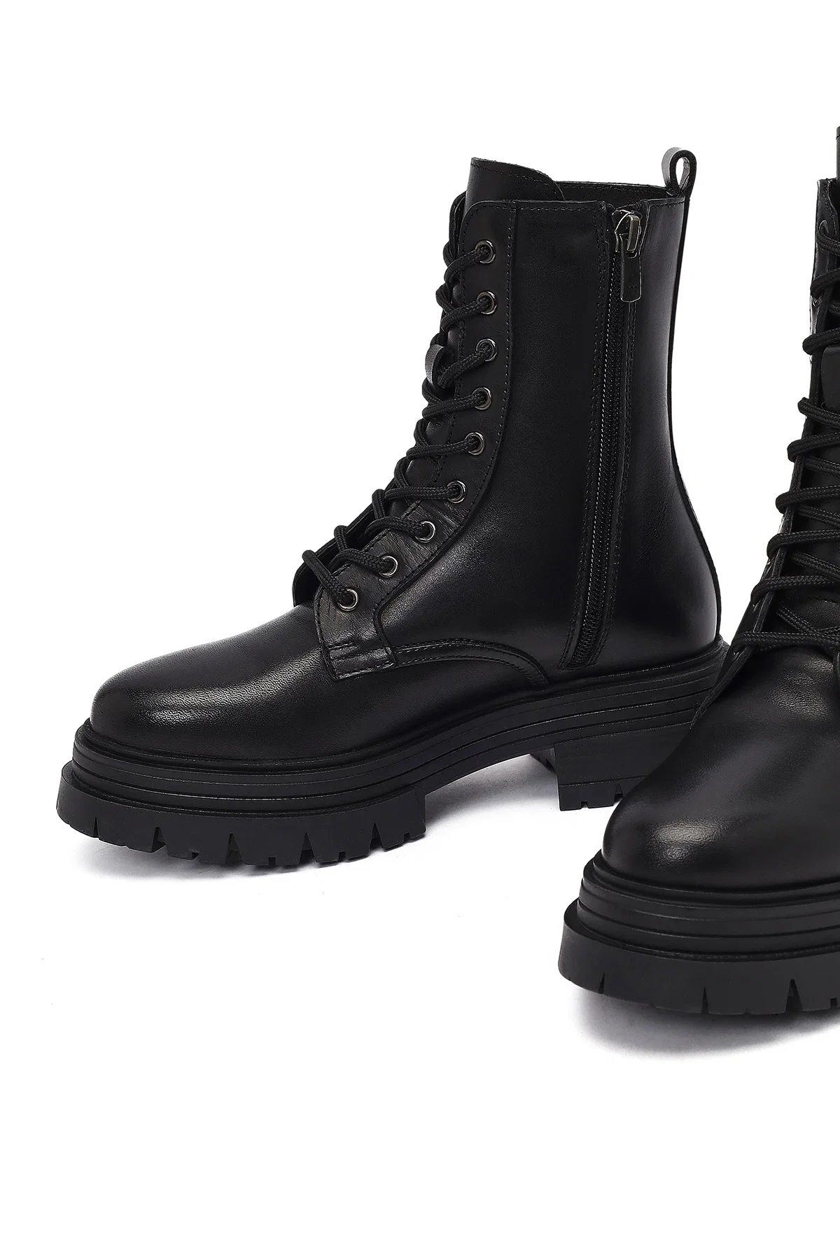 Kadın Siyah Fermuarlı Kalın Tabanlı Deri Postal Bot - Image 10