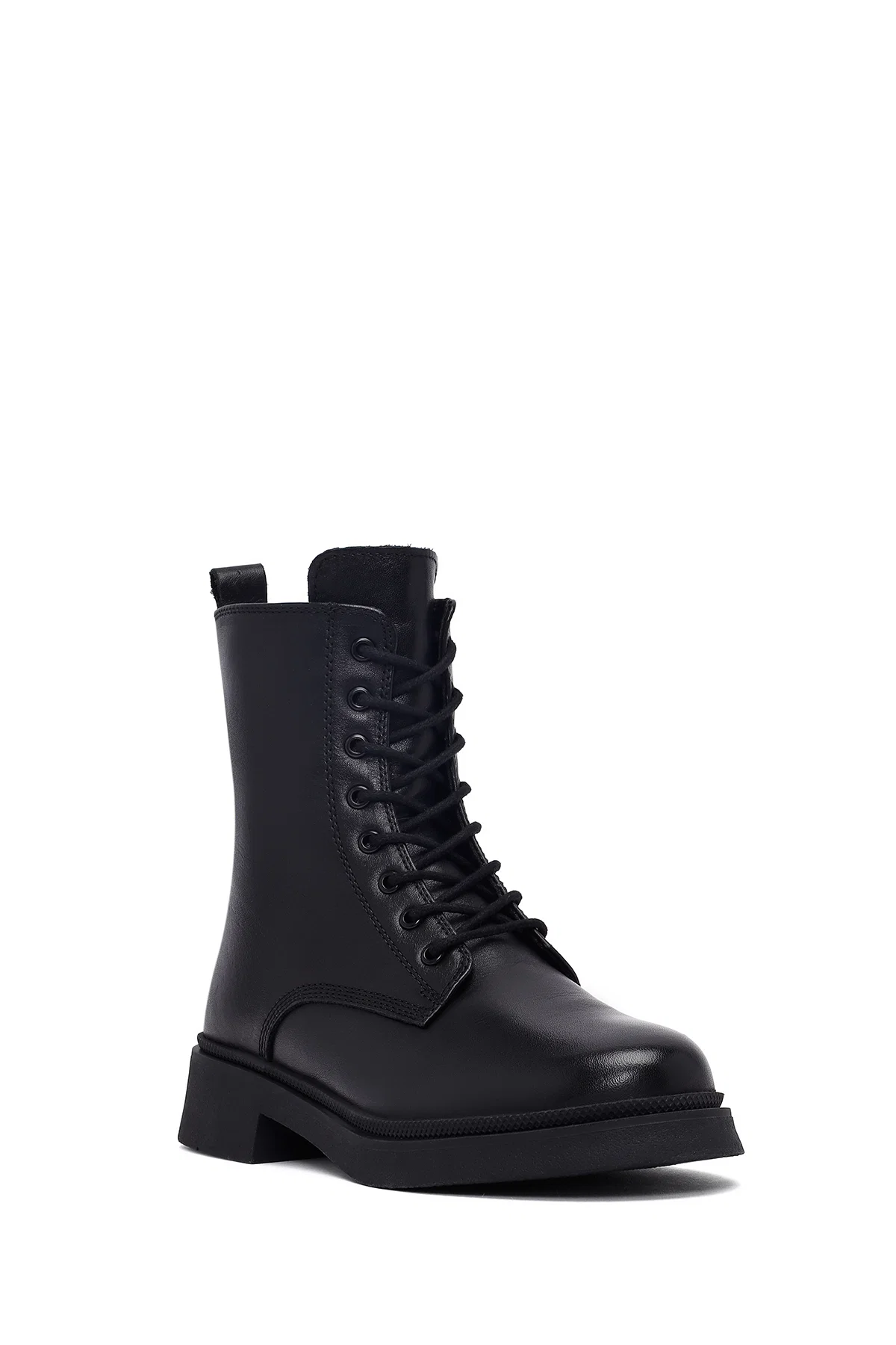 Kadın Siyah Fermuarlı Kalın Tabanlı Deri Postal Bot - Image 7