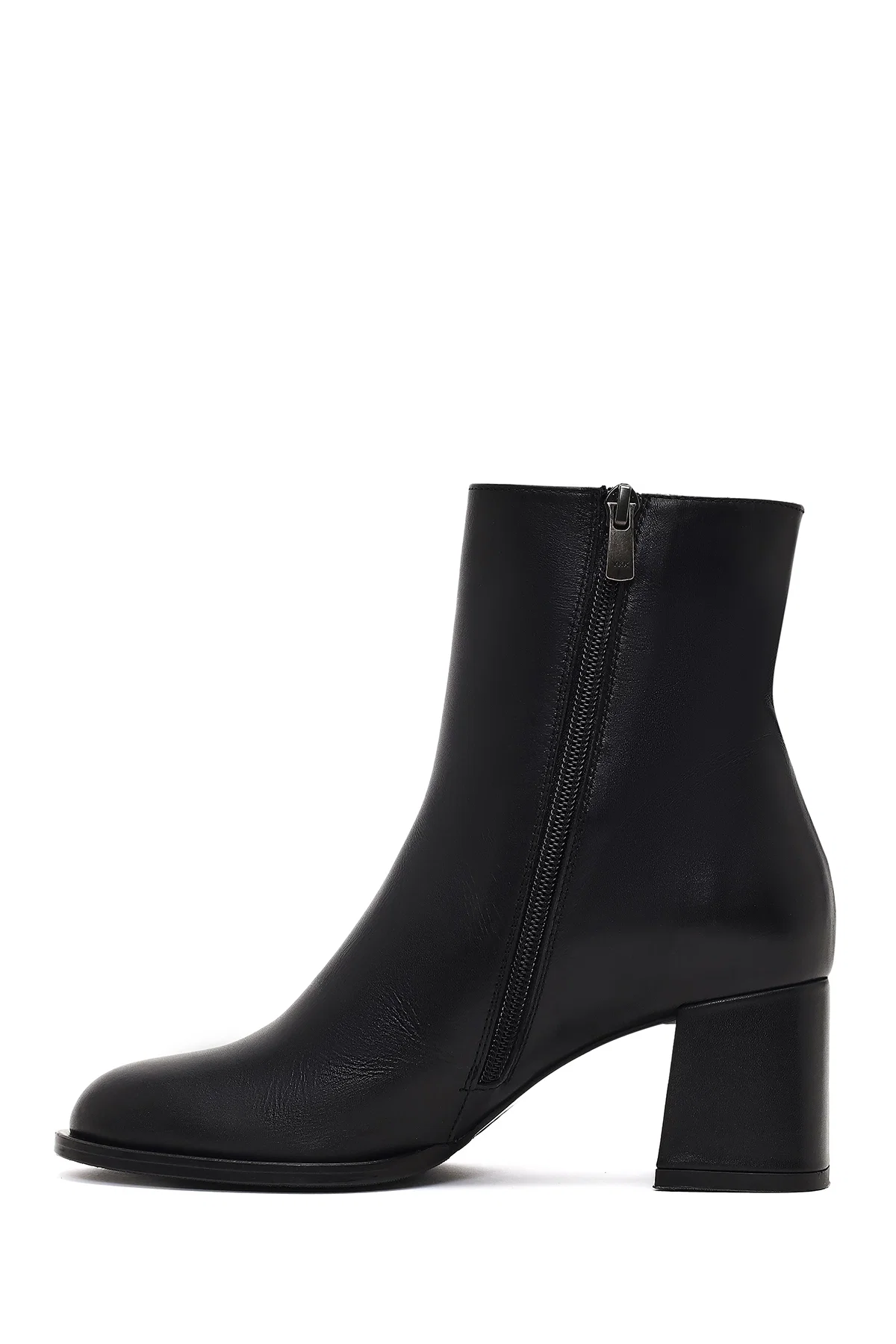Kadın Siyah Fermuarlı Kalın Topuklu Deri Bot - Image 4