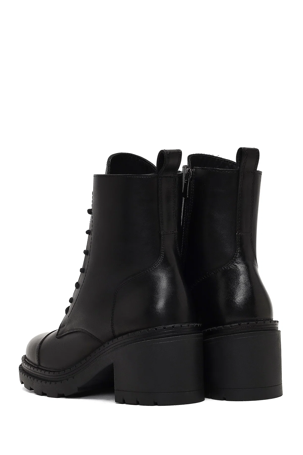 Kadın Siyah Fermuarlı Kalın Topuklu Deri Postal Bot - Image 7