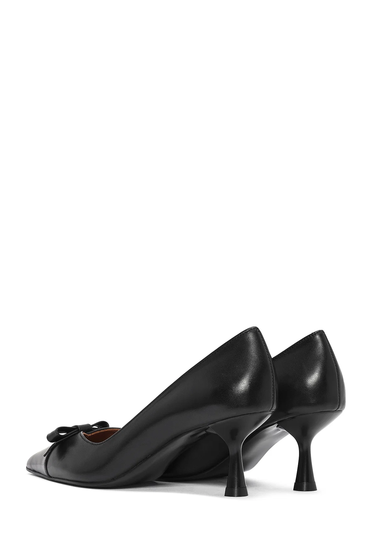 Kadın Siyah İnce Kısa Topuklu Deri Stiletto - Image 6