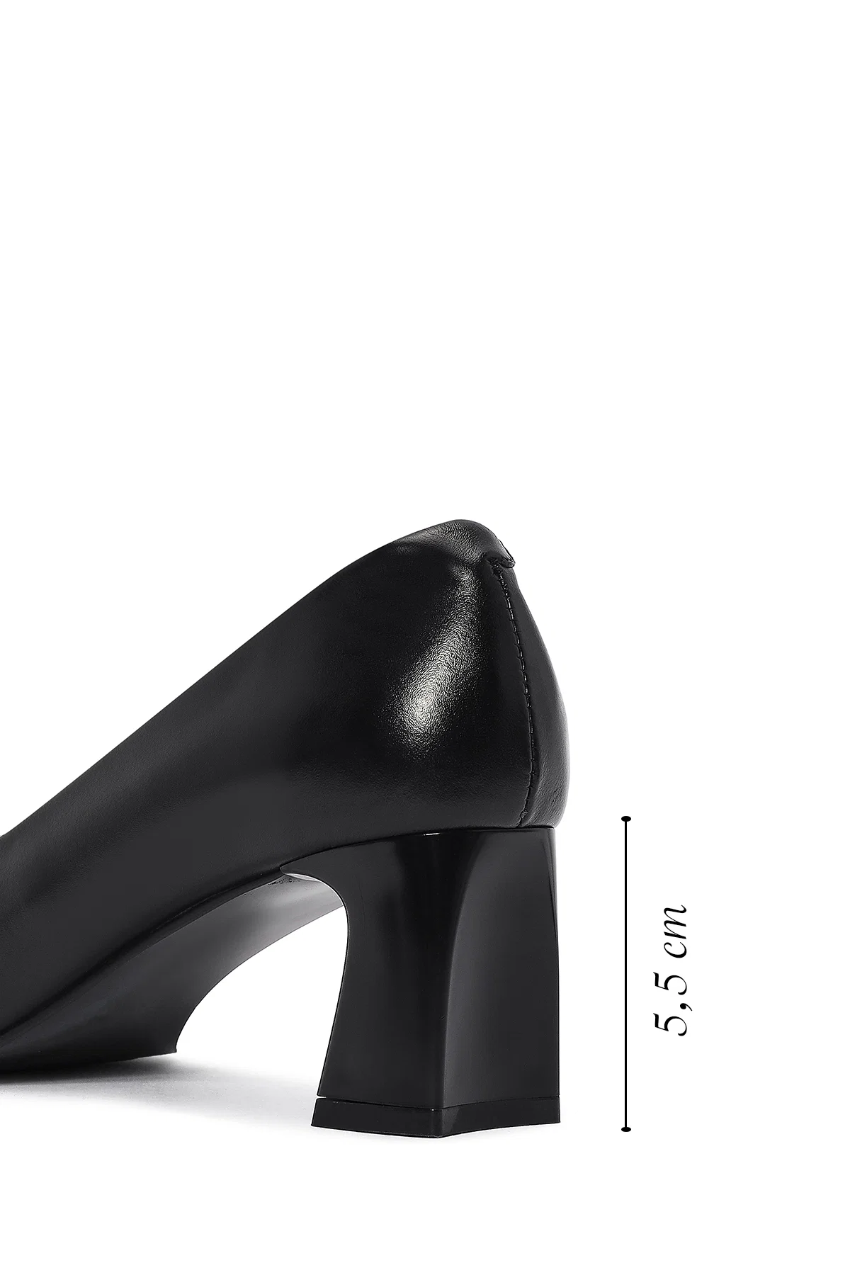 Kadın Siyah Kalın Kısa Topuklu Deri Stiletto - Image 2