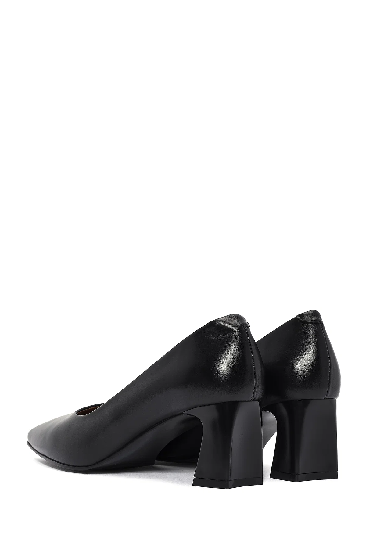 Kadın Siyah Kalın Kısa Topuklu Deri Stiletto - Image 6