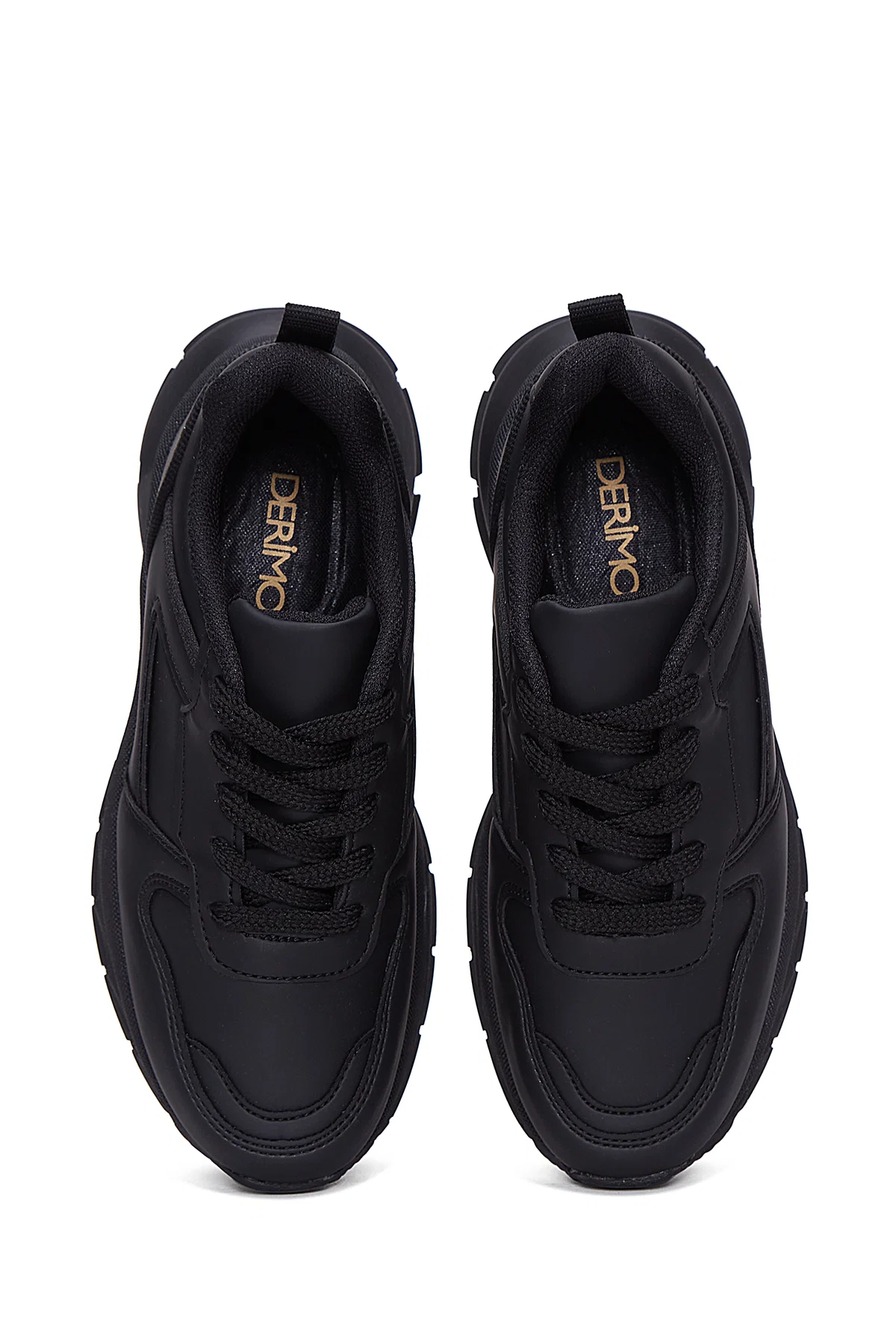 Kadın Siyah Kalın Tabanlı Bağcıklı Sneaker - Image 6