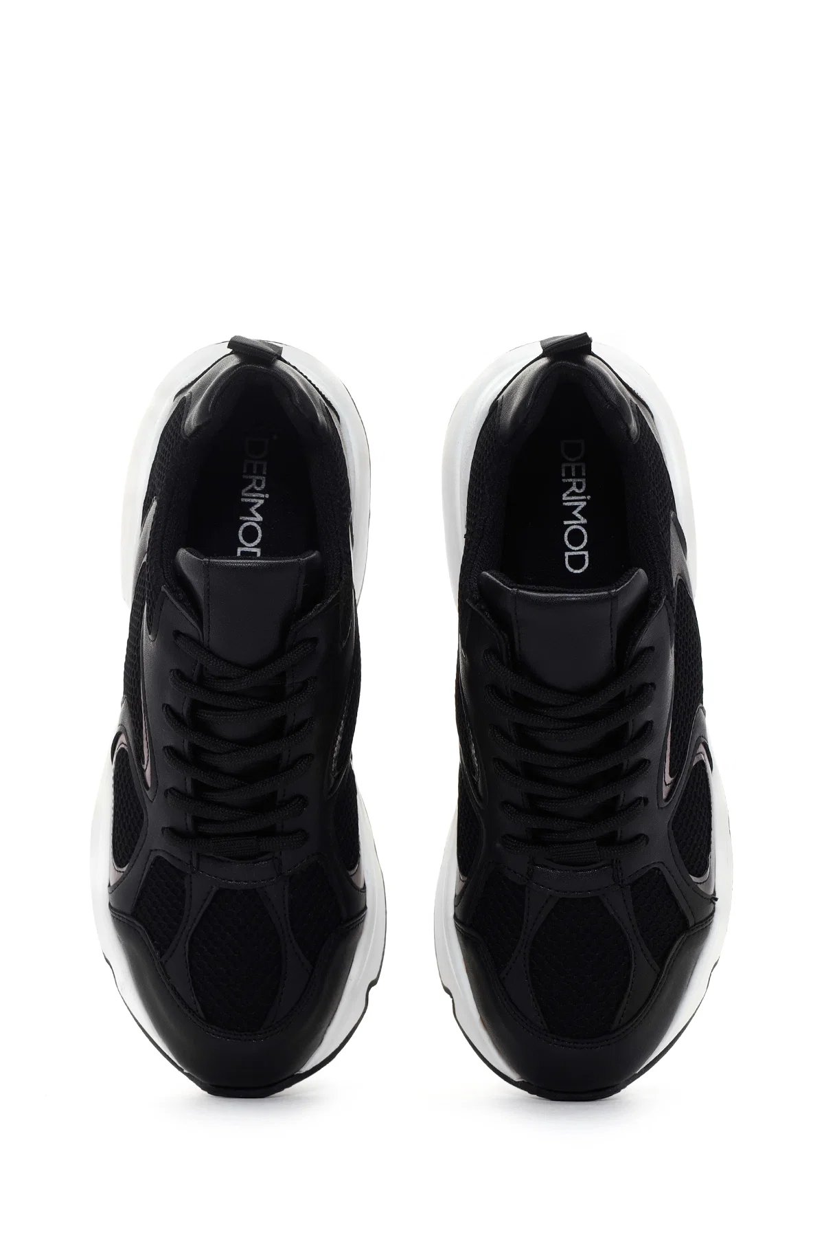 Kadın Siyah Kalın Tabanlı Bağcıklı Sneaker - Image 6