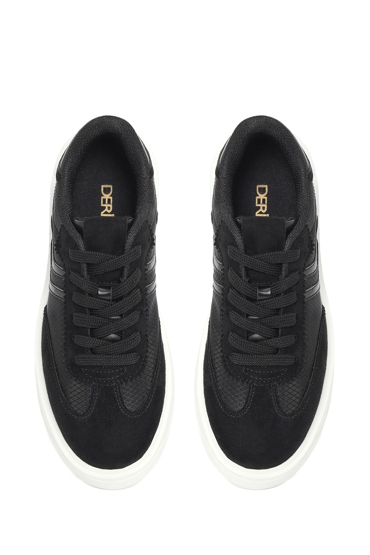 Kadın Siyah Kalın Tabanlı Bağcıklı Sneaker - Image 4
