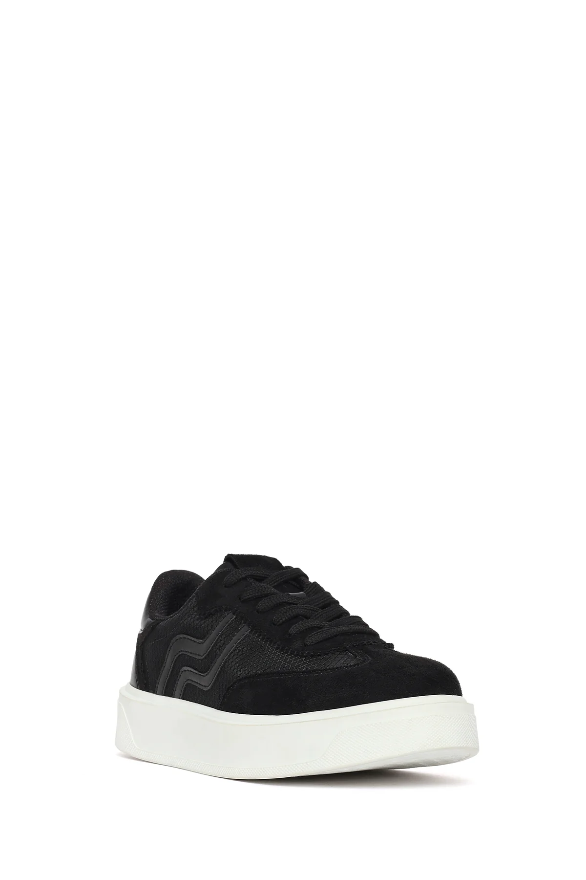 Kadın Siyah Kalın Tabanlı Bağcıklı Sneaker - Image 7