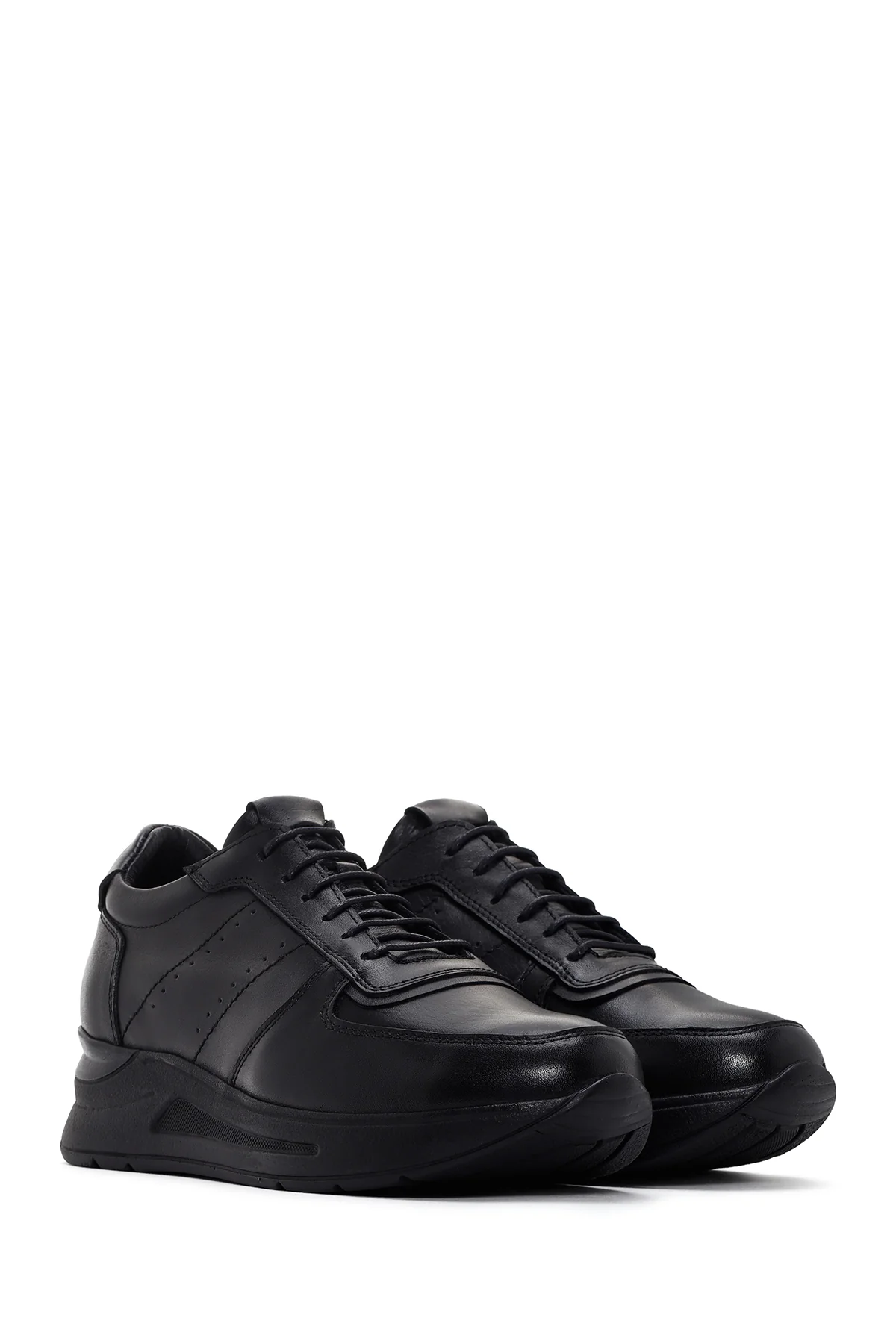 Kadın Siyah Kalın Tabanlı Deri Casual Sneaker - Image 3