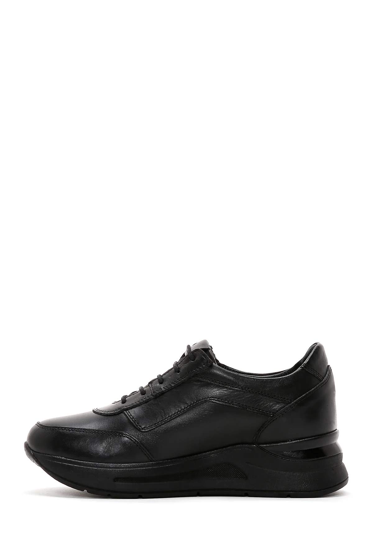 Kadın Siyah Kalın Tabanlı Deri Casual Sneaker - Image 2