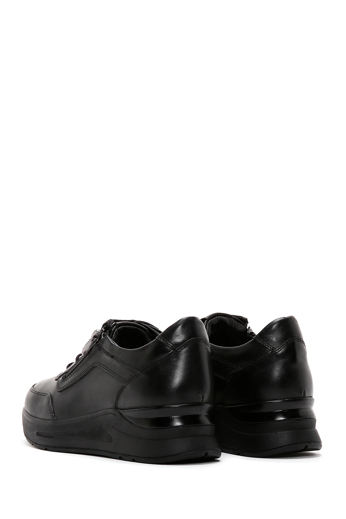 Kadın Siyah Kalın Tabanlı Deri Casual Sneaker - Image 5