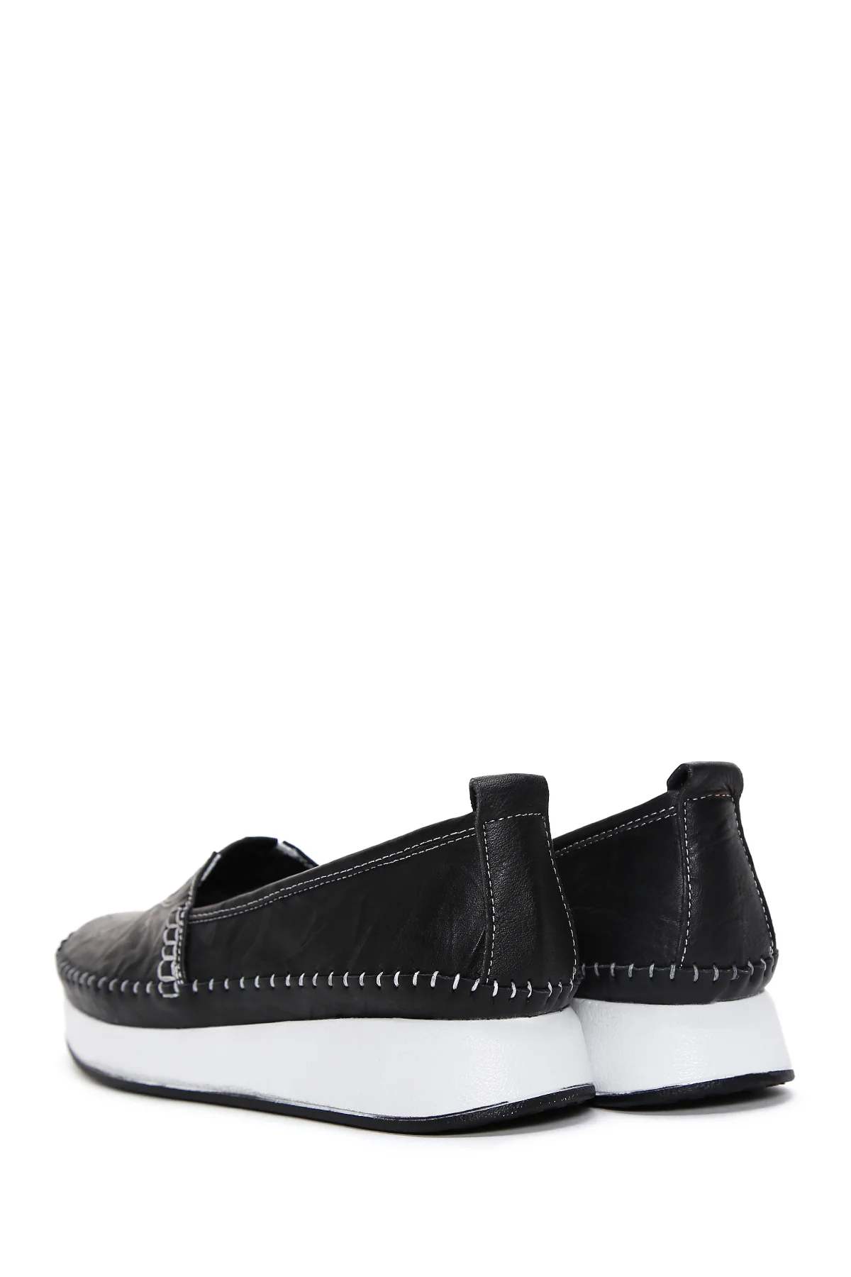 Kadın Siyah Kalın Tabanlı Deri Comfort Loafer - Image 5