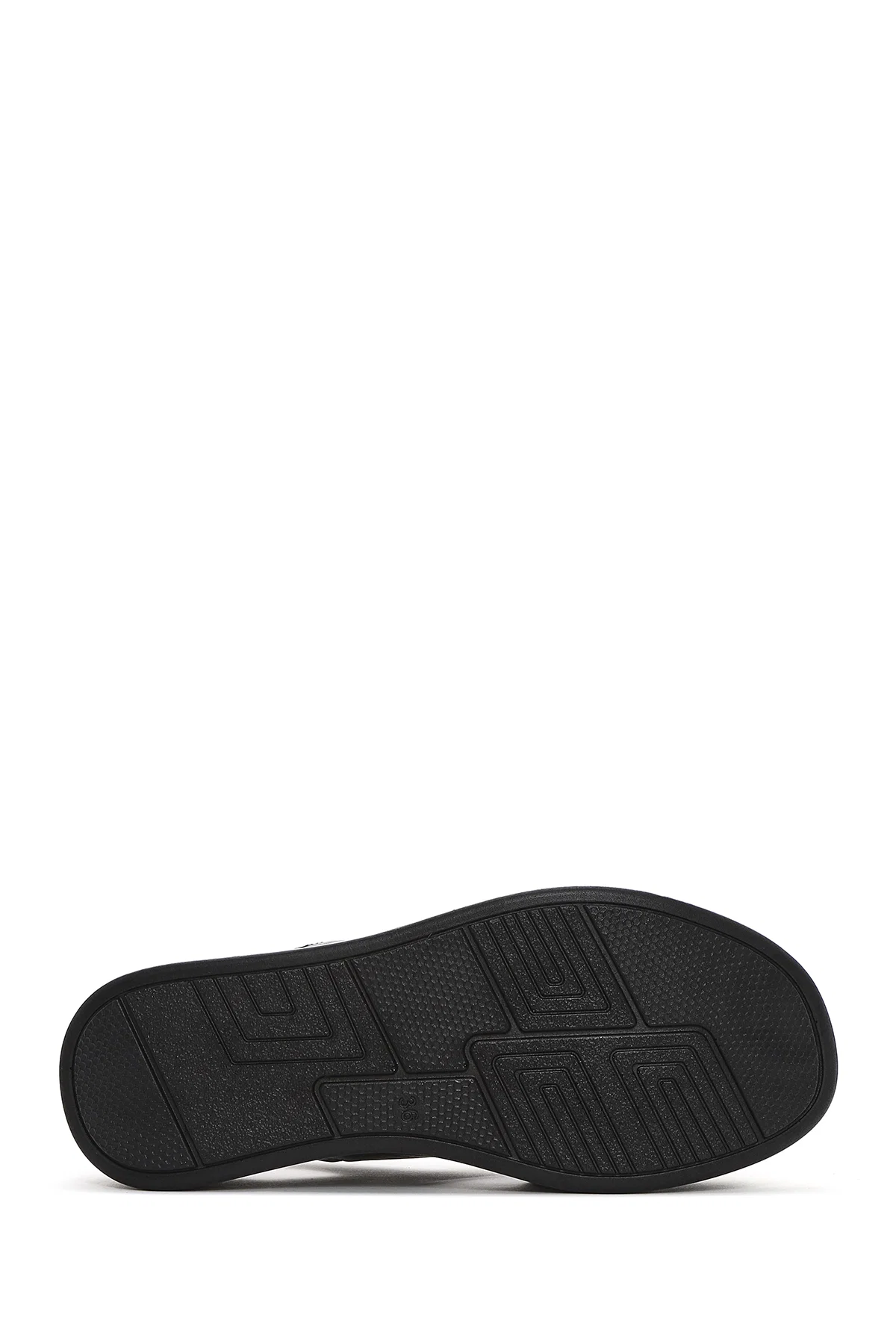 Kadın Siyah Kalın Tabanlı Deri Comfort Sandalet - Image 4