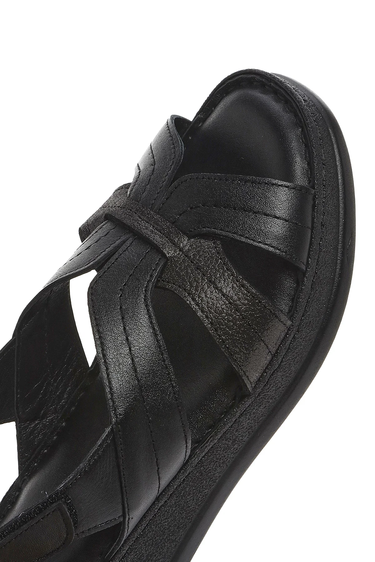 Kadın Siyah Kalın Tabanlı Deri Comfort Sandalet - Image 8