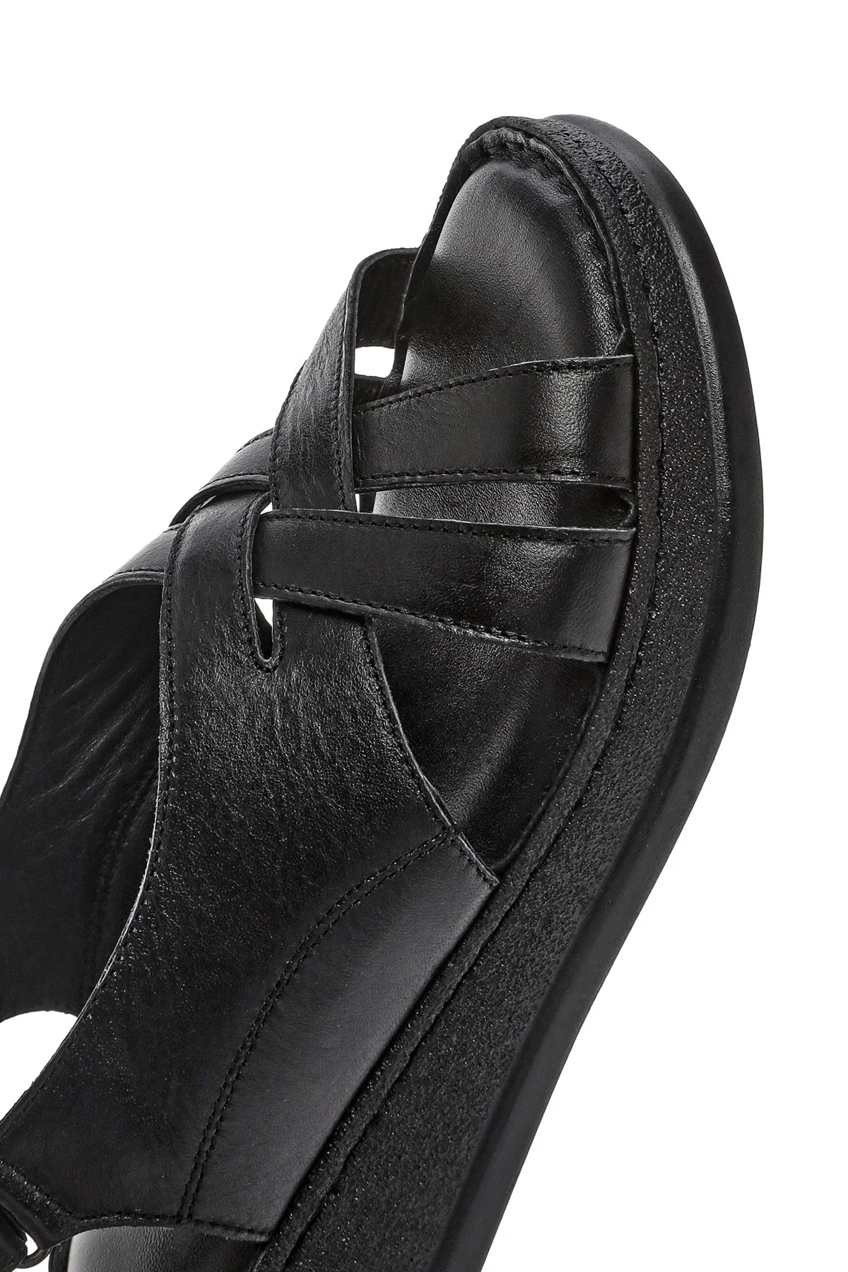 Kadın Siyah Kalın Tabanlı Deri Comfort Sandalet - Image 8