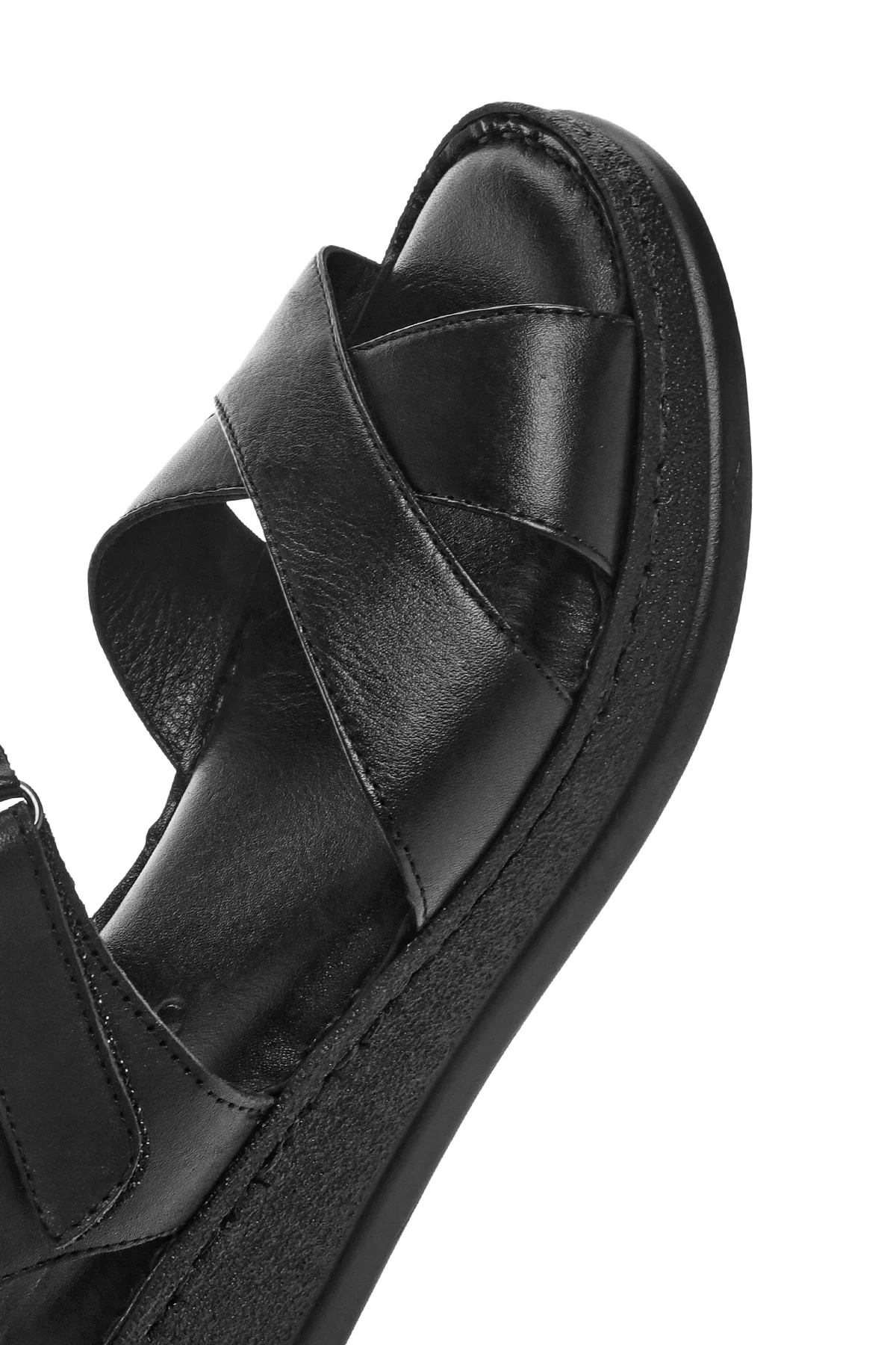 Kadın Siyah Kalın Tabanlı Deri Comfort Sandalet - Image 10